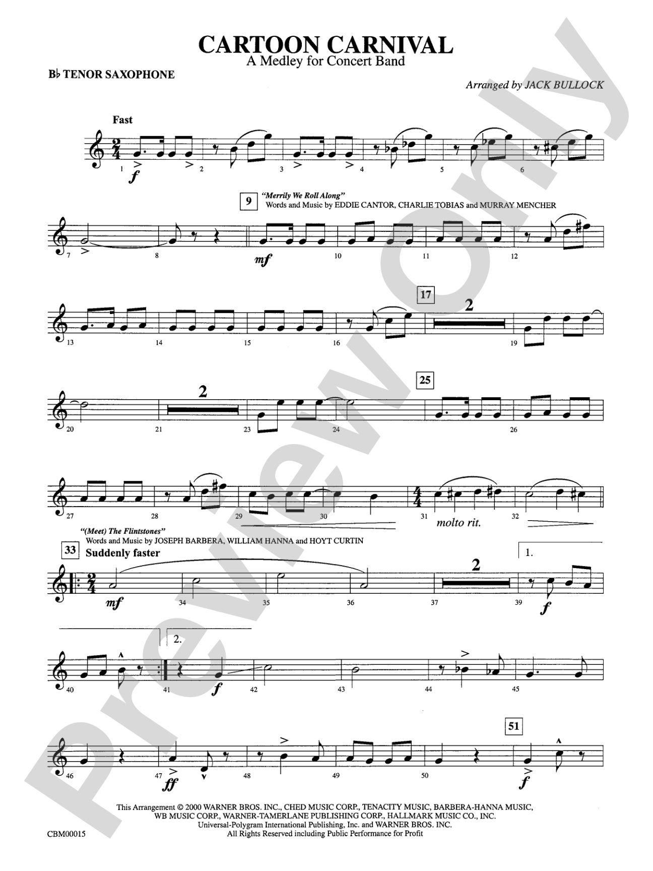 Cartoon Carnival (Medley): B-flat Tenor Saxophone