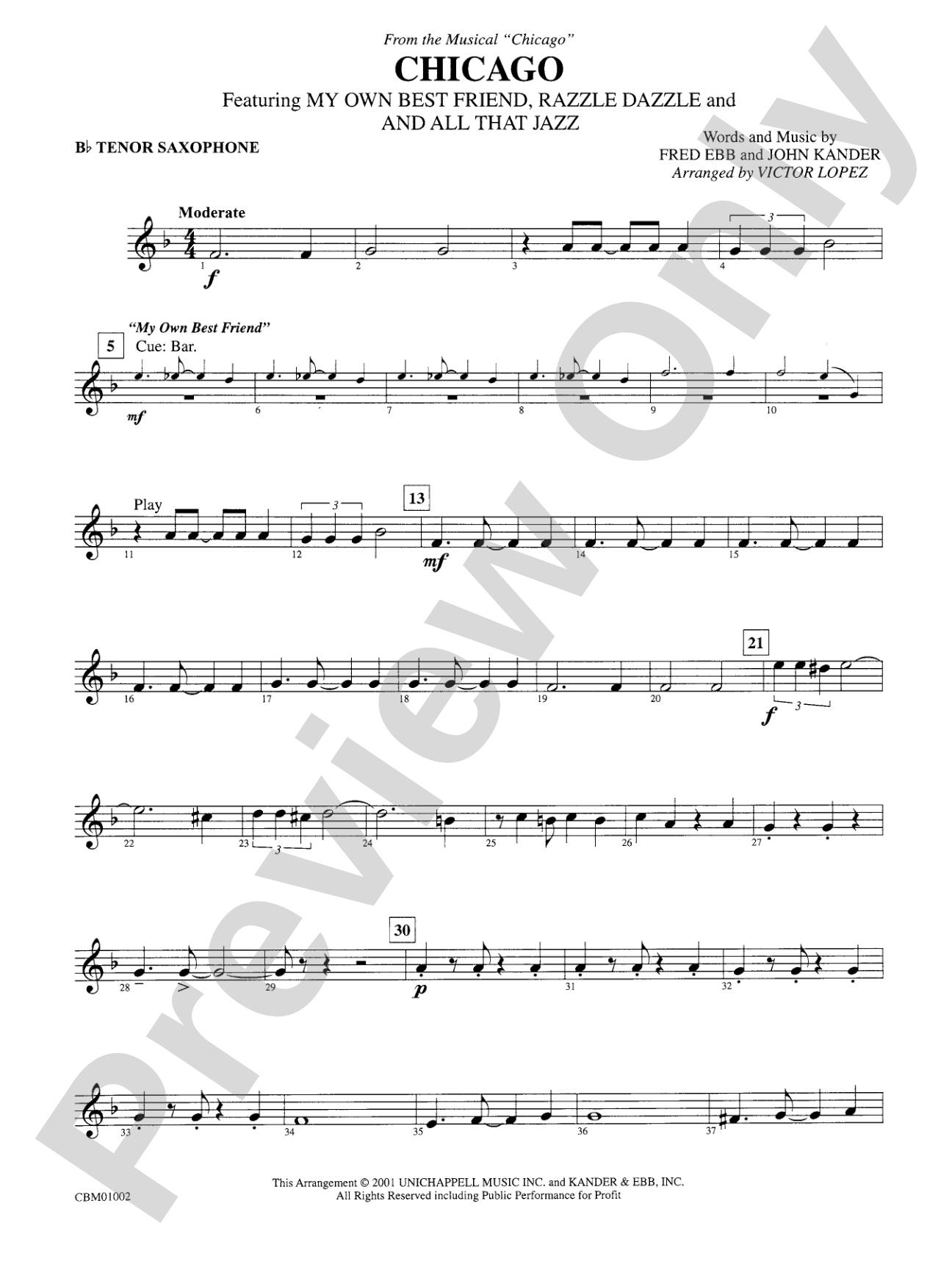 Chicago! (from the Musical Chicago!): B-flat Tenor Saxophone