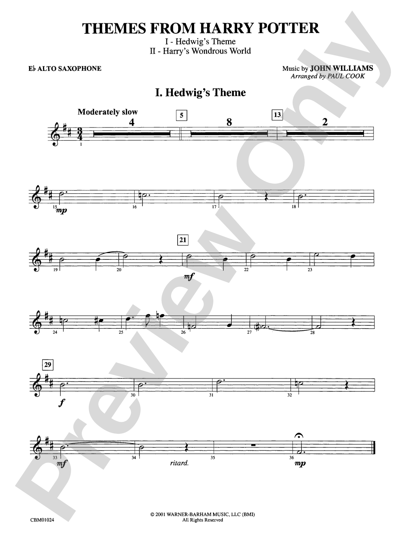 Harry Potter, Themes from: E-flat Alto Saxophone