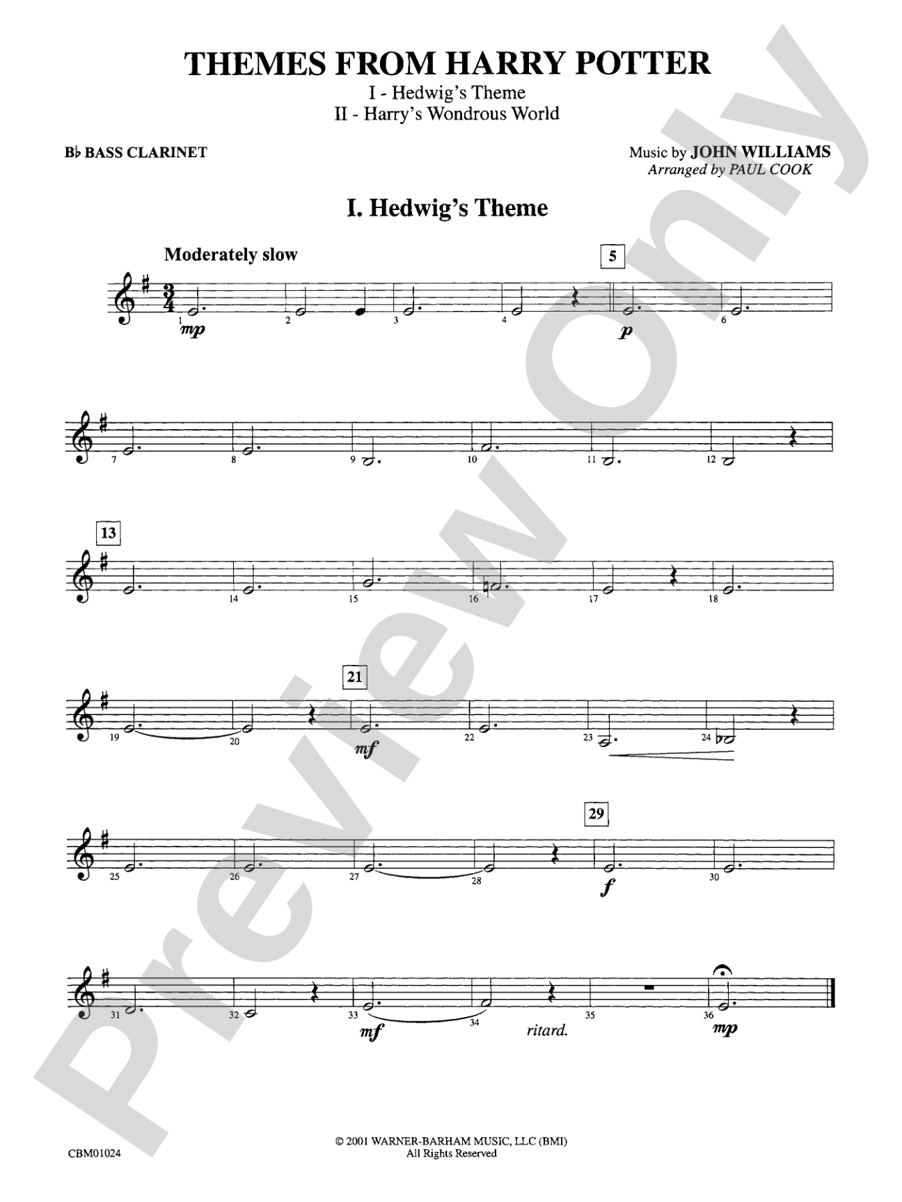 Harry Potter, Themes from: B-flat Bass Clarinet