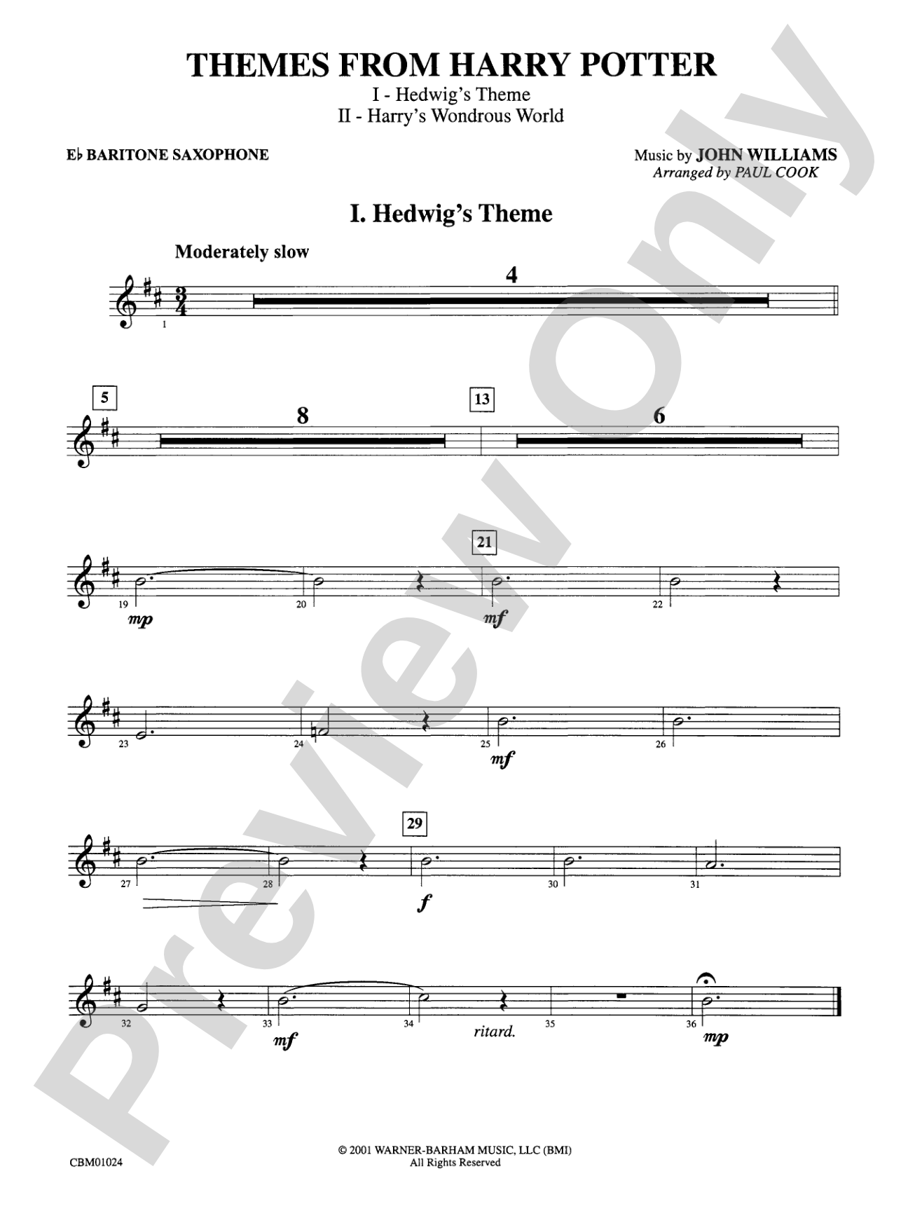 Harry Potter, Themes from: E-flat Baritone Saxophone