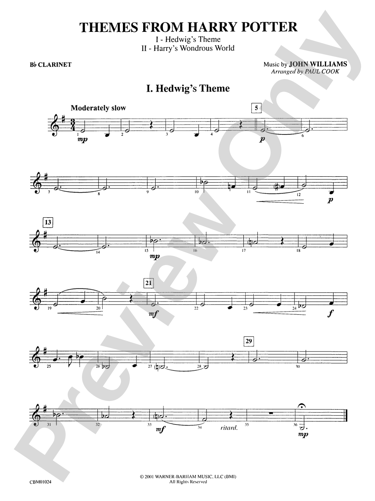 Harry Potter, Themes from: 1st B-flat Clarinet