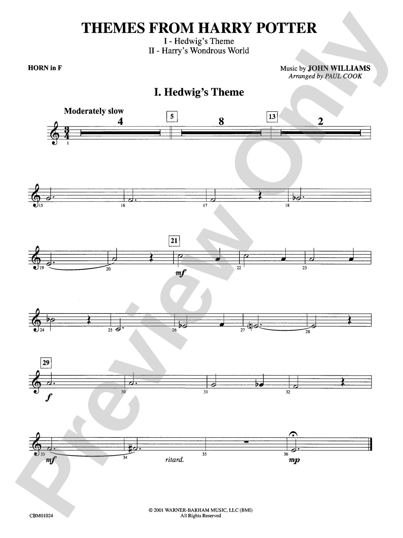 Harry Potter, Themes from: 1st F Horn
