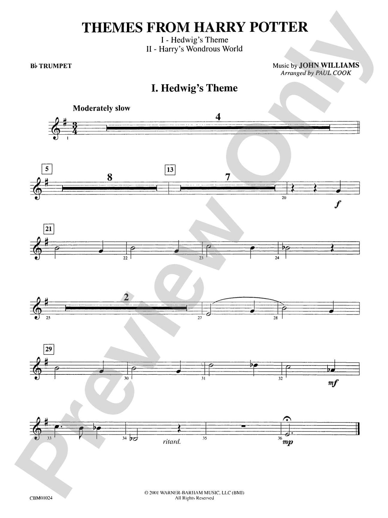 Harry Potter, Themes from: 1st B-flat Trumpet