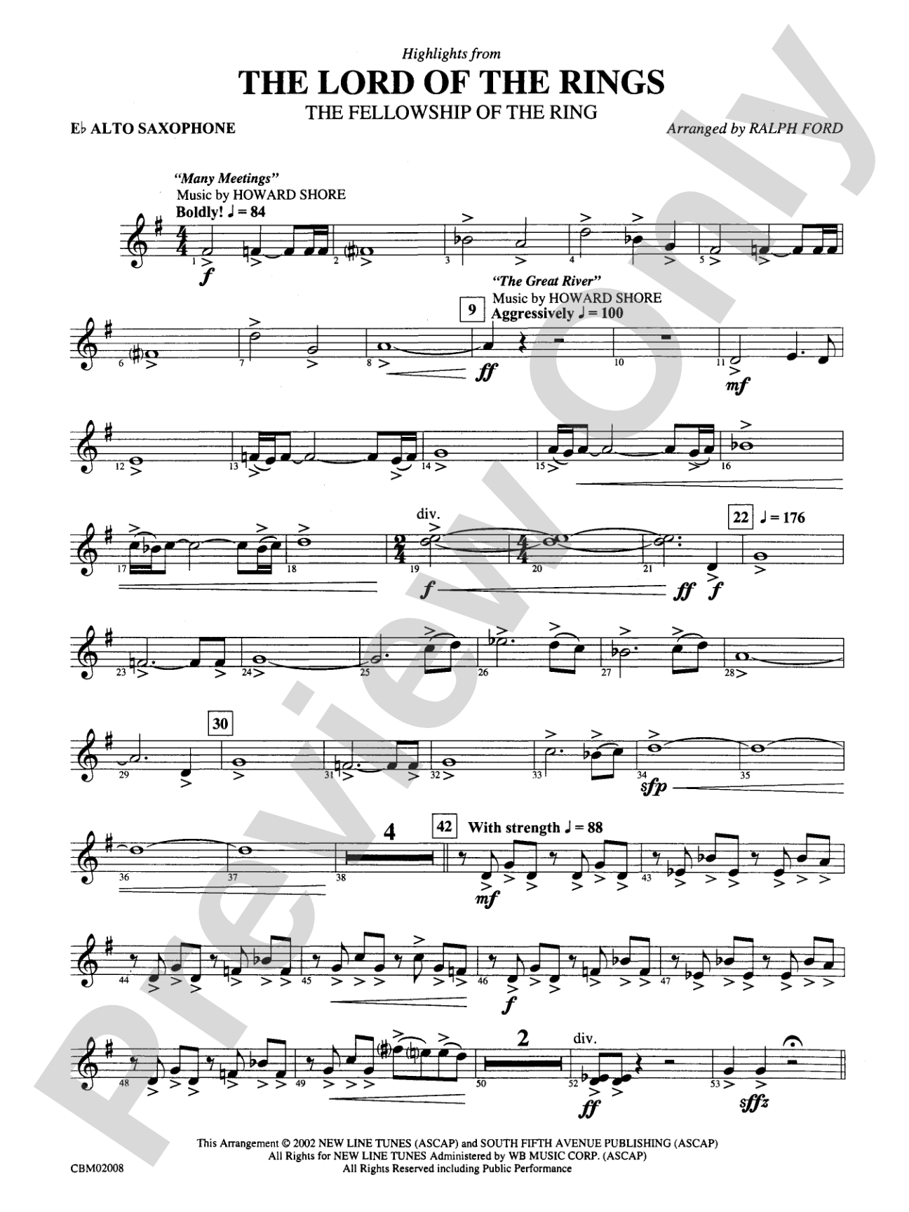 The Lord of the Rings: The Fellowship of the Ring, Highlights from: E-flat Alto Saxophone