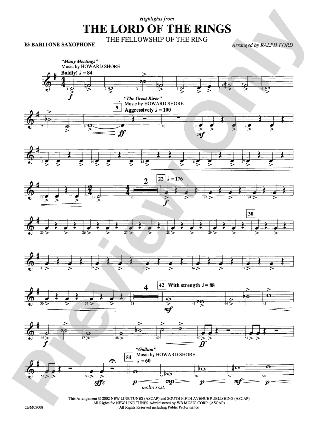 The Lord of the Rings: The Fellowship of the Ring, Highlights from: E-flat Baritone Saxophone