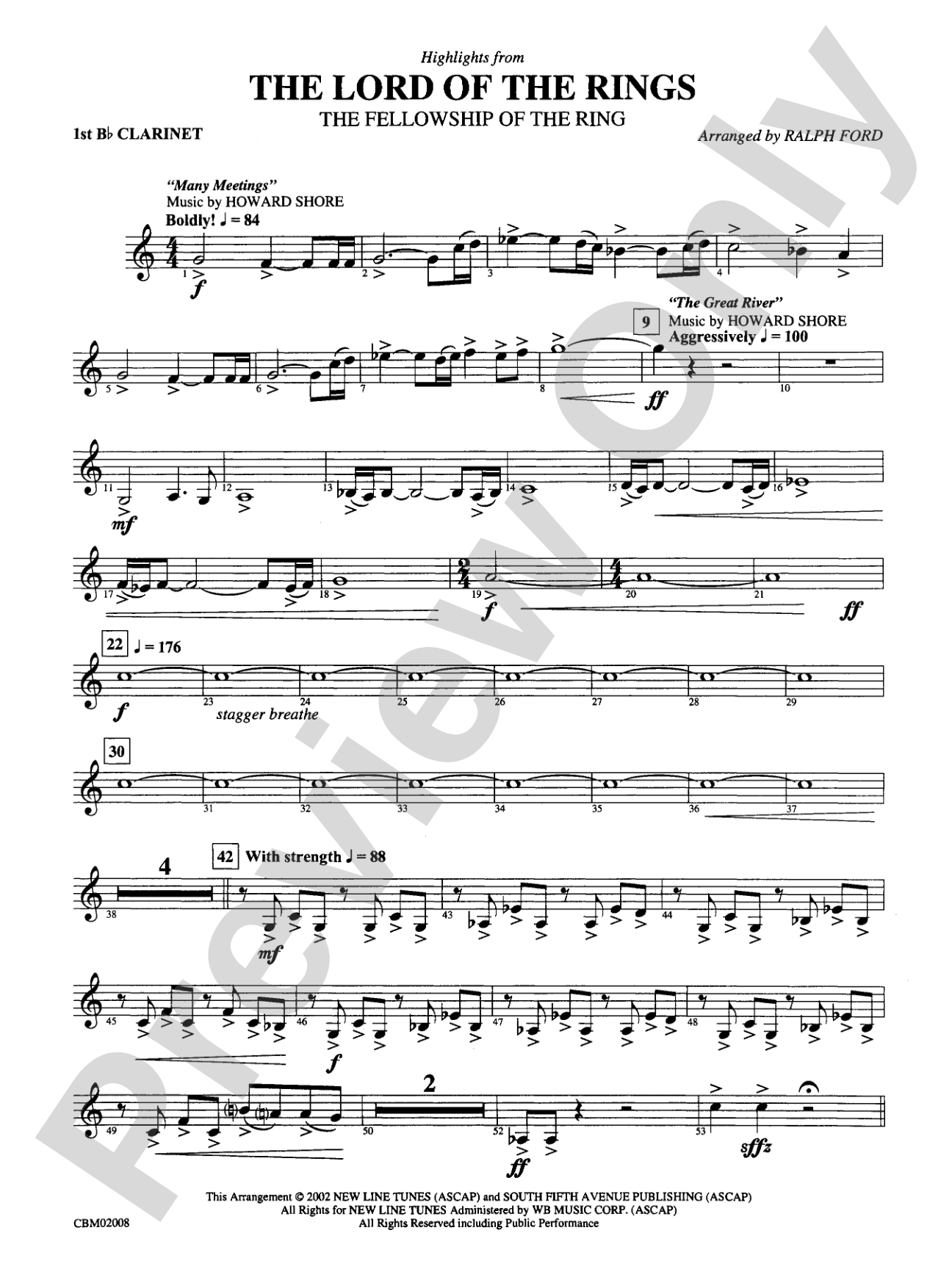 The Lord of the Rings: The Fellowship of the Ring, Highlights from: 1st B-flat Clarinet