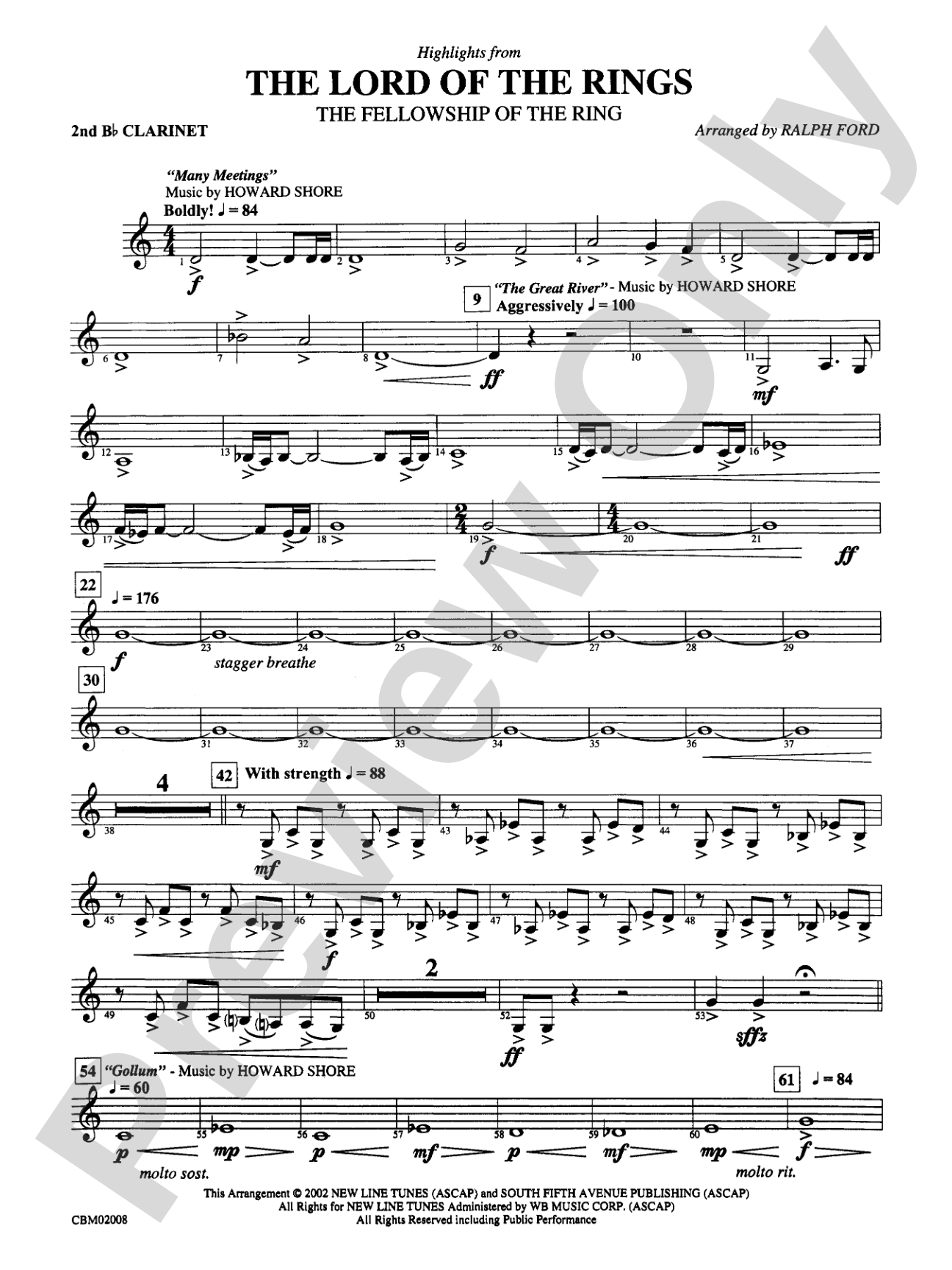 The Lord of the Rings: The Fellowship of the Ring, Highlights from: 2nd B-flat Clarinet