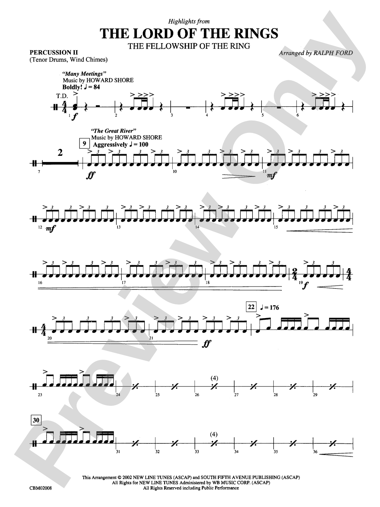 The Lord of the Rings: The Fellowship of the Ring, Highlights from: 2nd Percussion