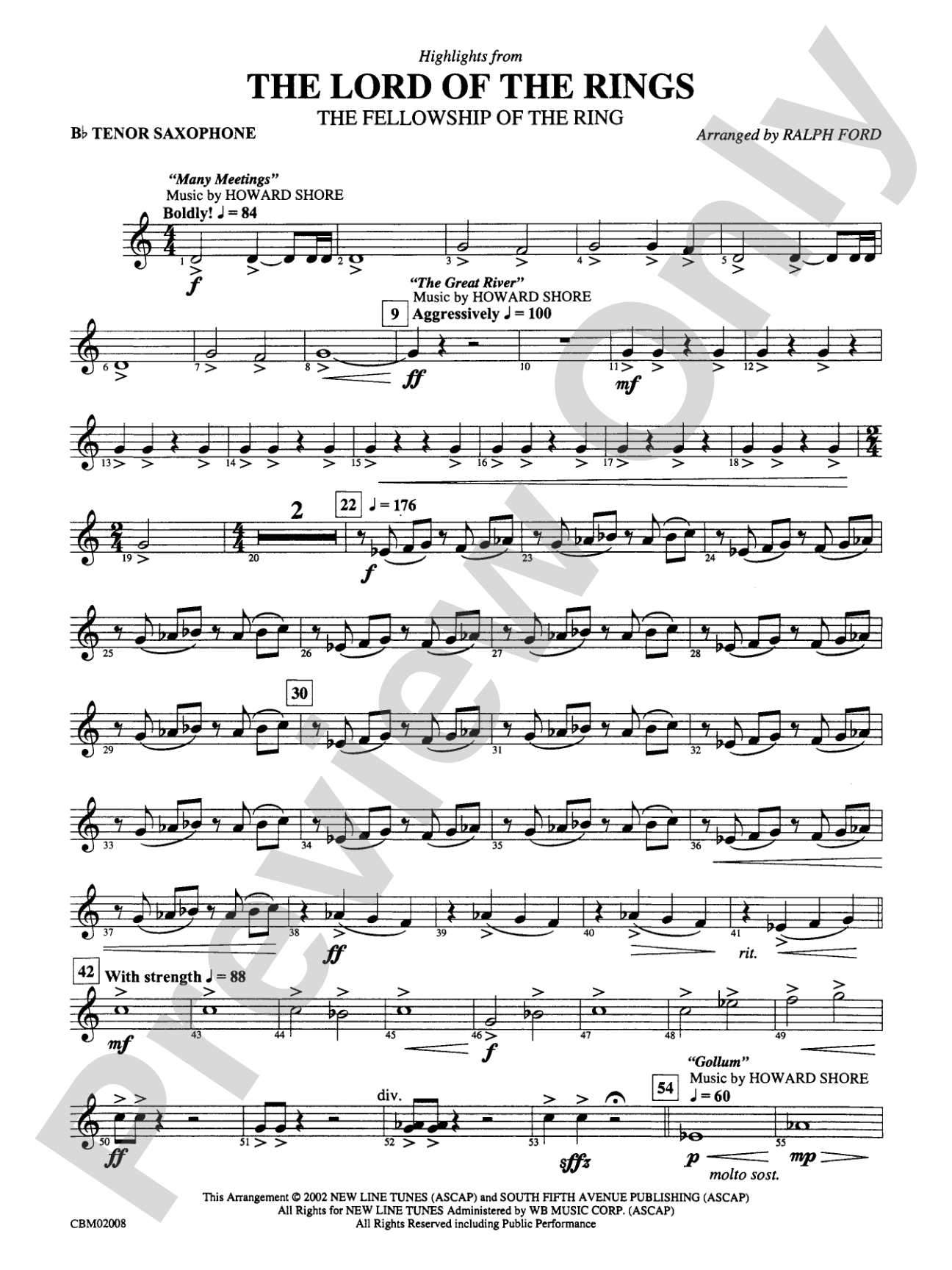 The Lord of the Rings: The Fellowship of the Ring, Highlights from: B-flat Tenor Saxophone