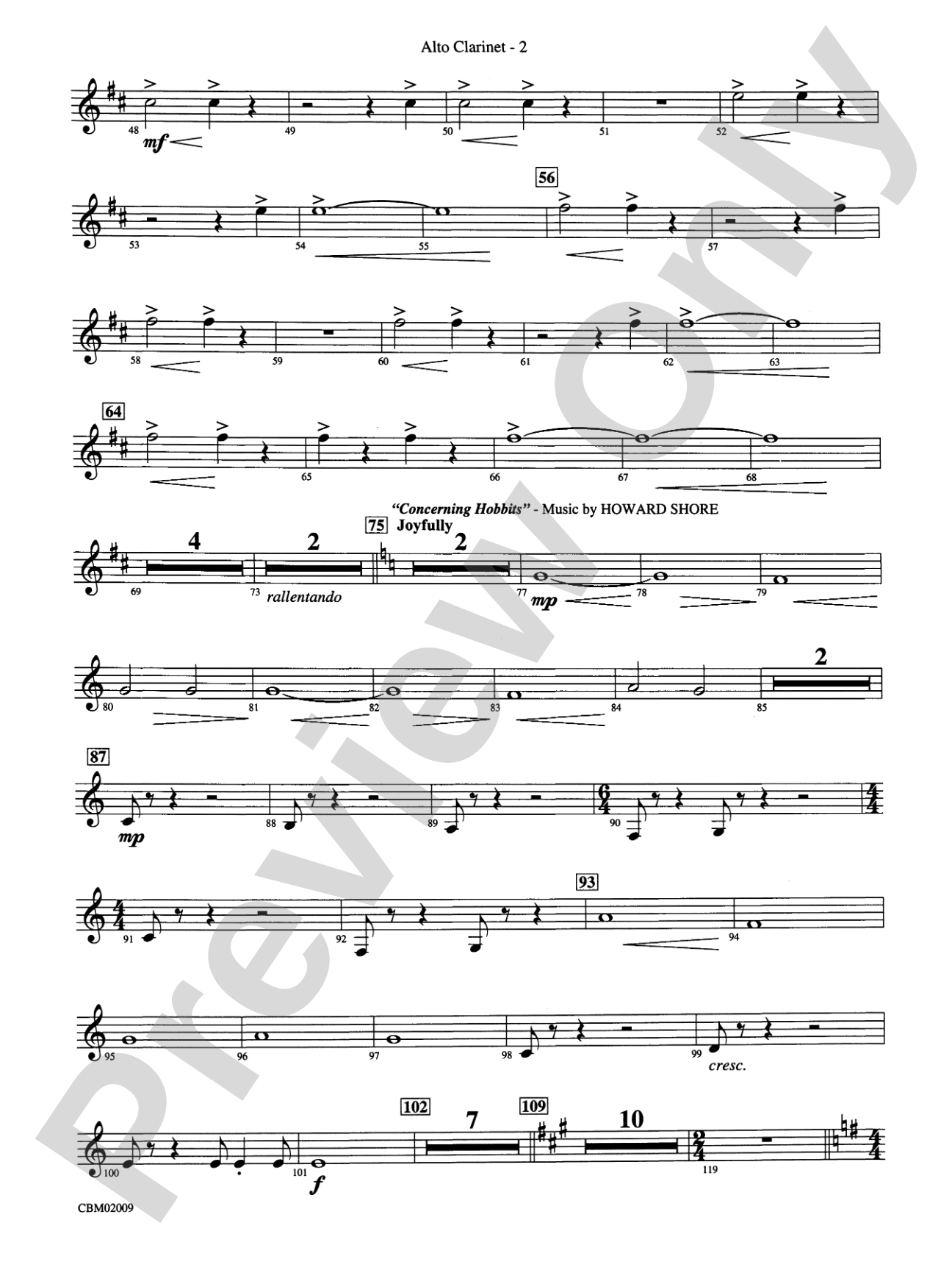 The Lord of the Rings: The Fellowship of the Ring, Symphonic Suite from: E-flat Alto Clarinet