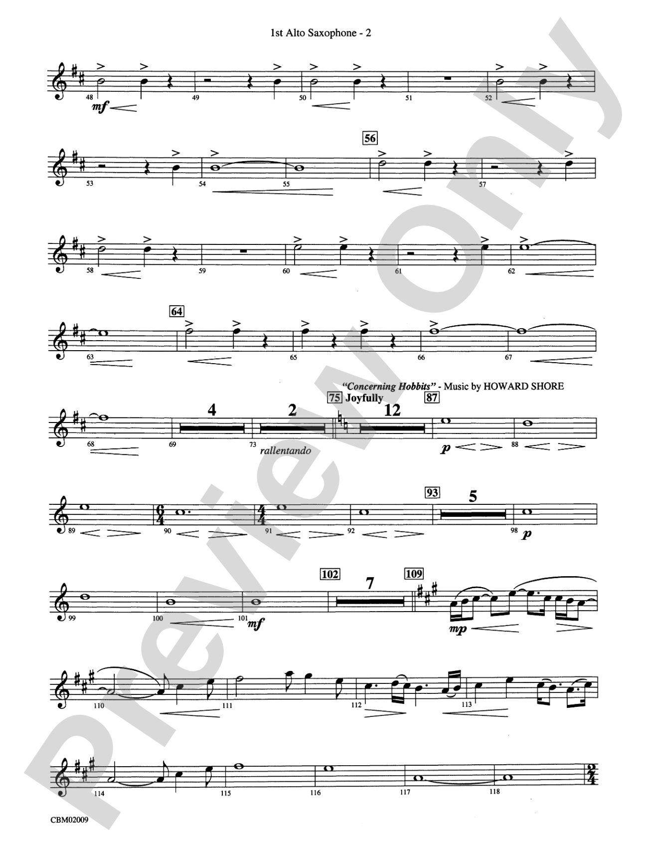 The Lord of the Rings: The Fellowship of the Ring, Symphonic Suite from: E-flat Alto Saxophone