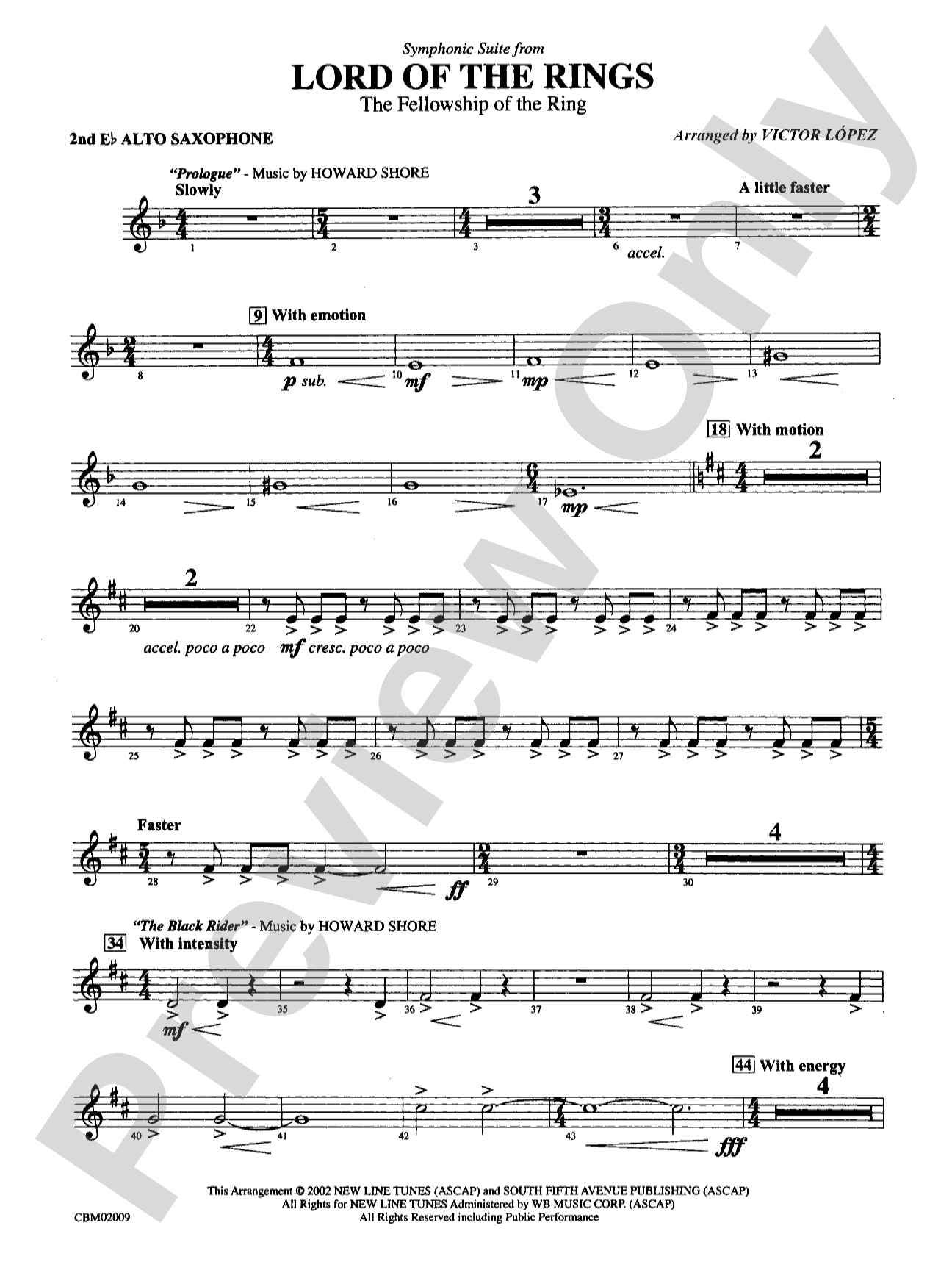 The Lord of the Rings: The Fellowship of the Ring, Symphonic Suite from: 2nd E-flat Alto Saxophone