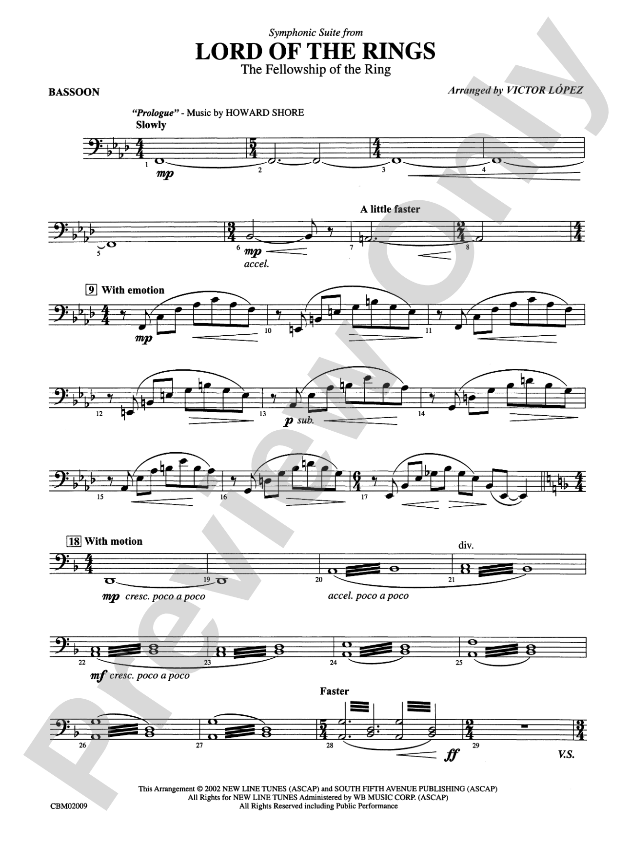 The Lord of the Rings: The Fellowship of the Ring, Symphonic Suite from: Bassoon