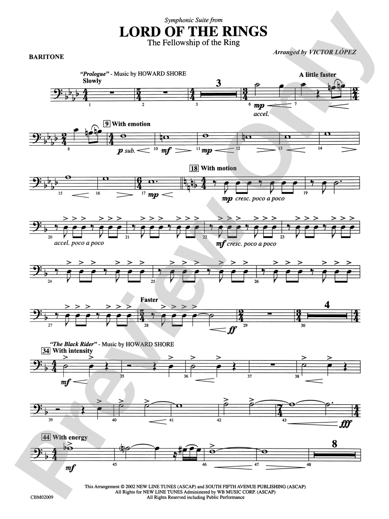 The Lord of the Rings: The Fellowship of the Ring, Symphonic Suite from: Baritone B.C.