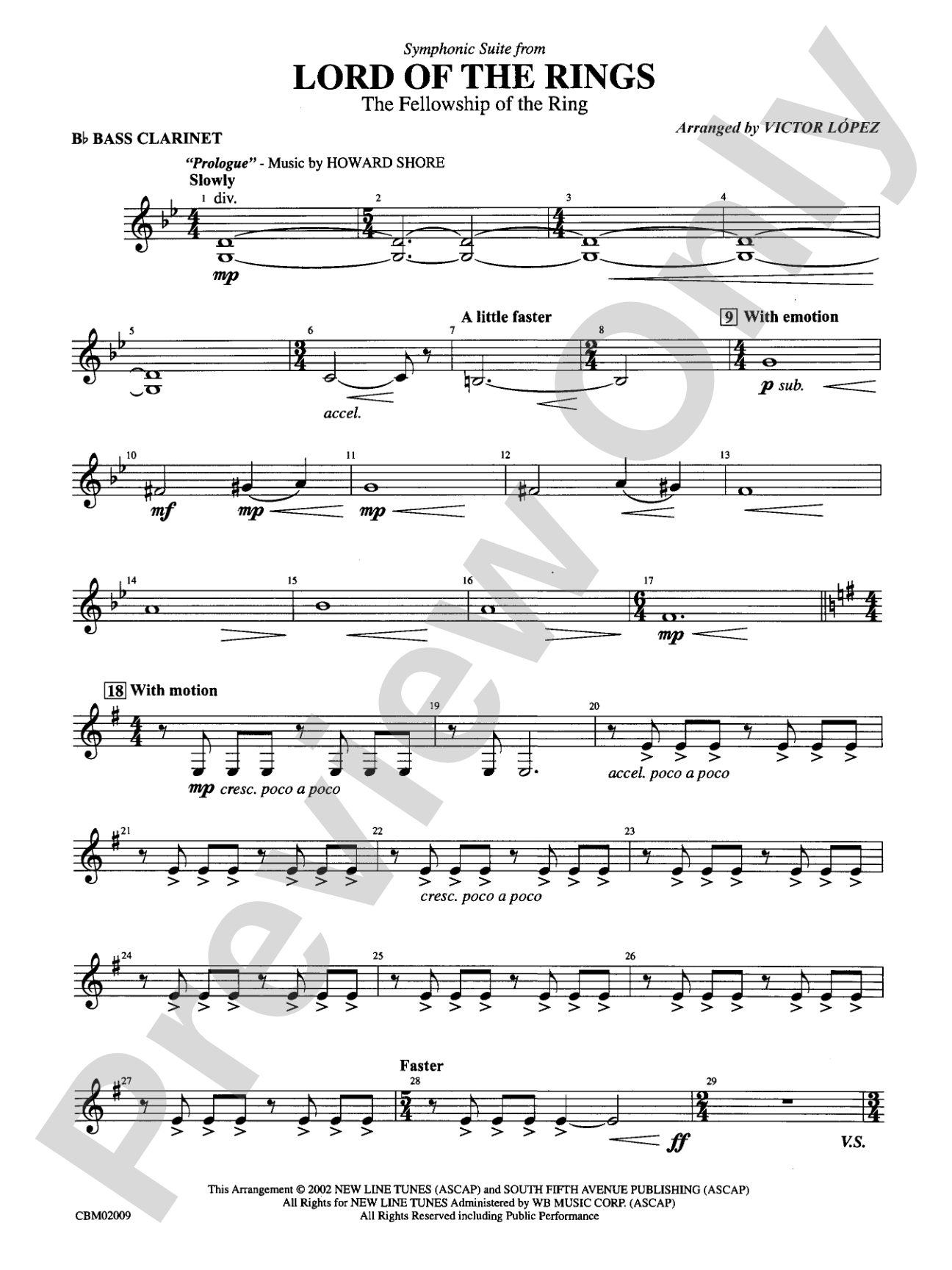 The Lord of the Rings: The Fellowship of the Ring, Symphonic Suite from: B-flat Bass Clarinet