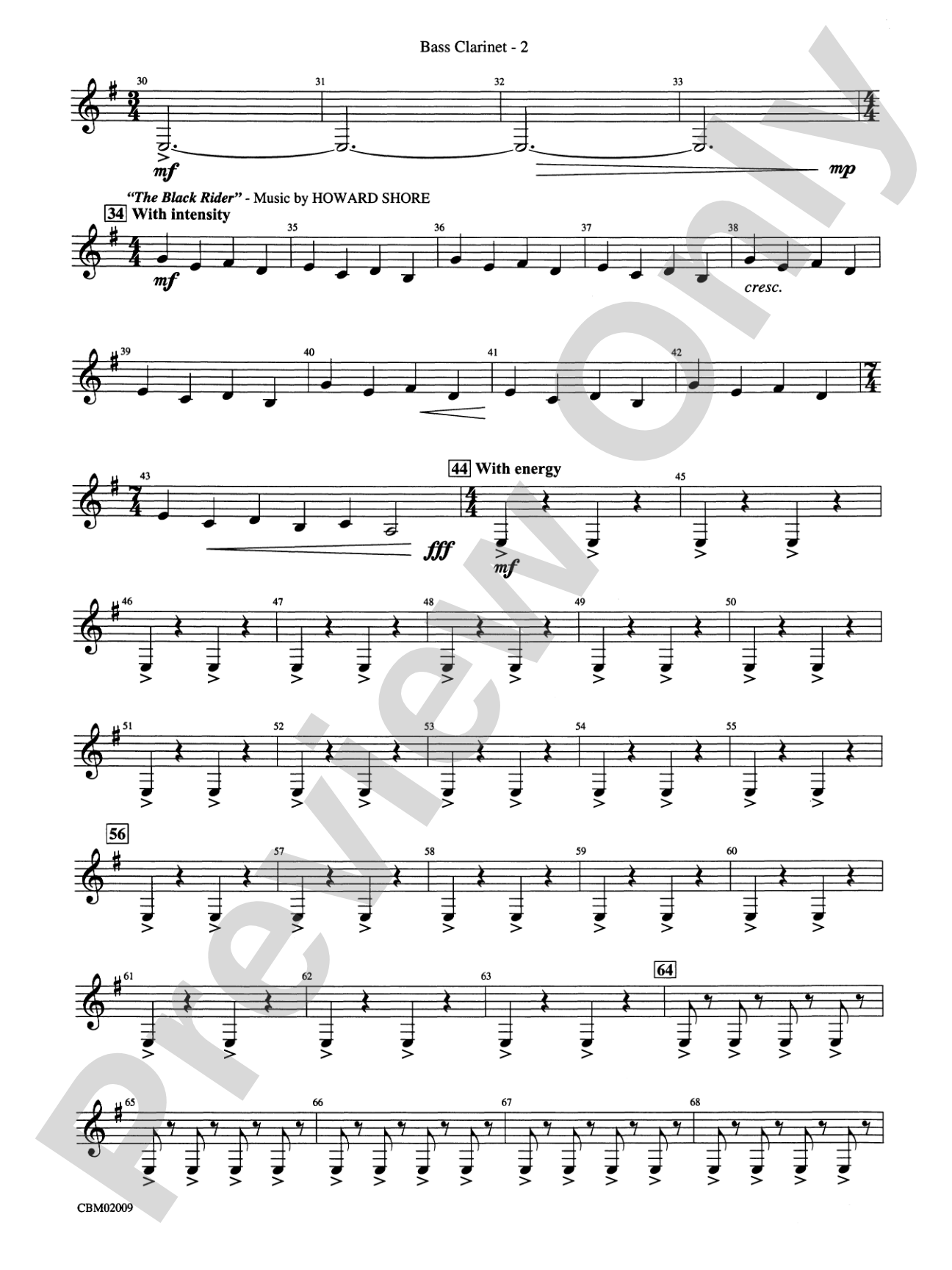 The Lord of the Rings: The Fellowship of the Ring, Symphonic Suite from: B-flat Bass Clarinet