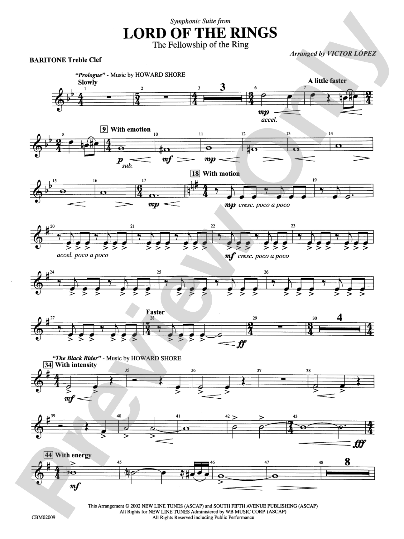 The Lord of the Rings: The Fellowship of the Ring, Symphonic Suite from: Baritone T.C.