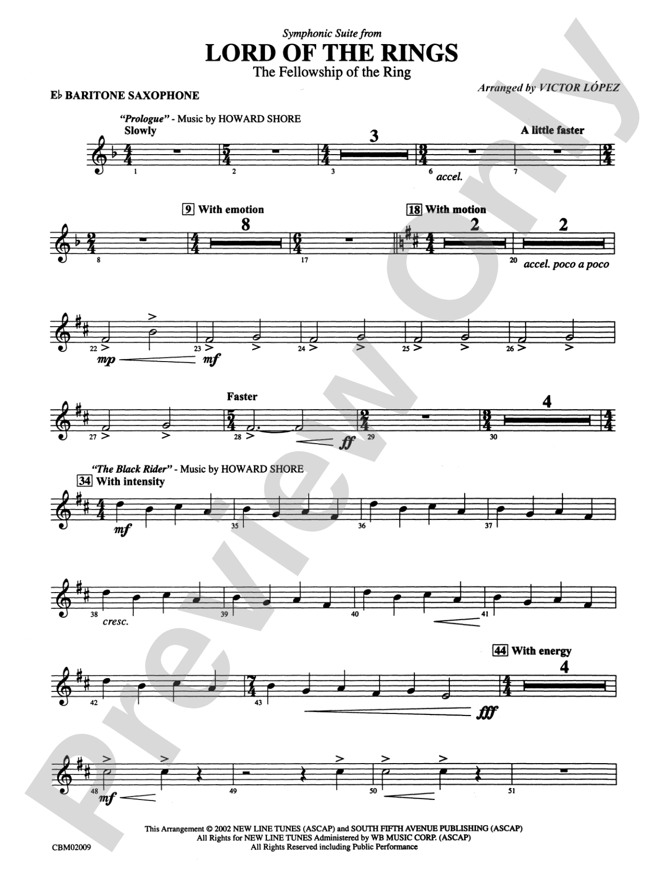 The Lord of the Rings: The Fellowship of the Ring, Symphonic Suite from: E-flat Baritone Saxophone