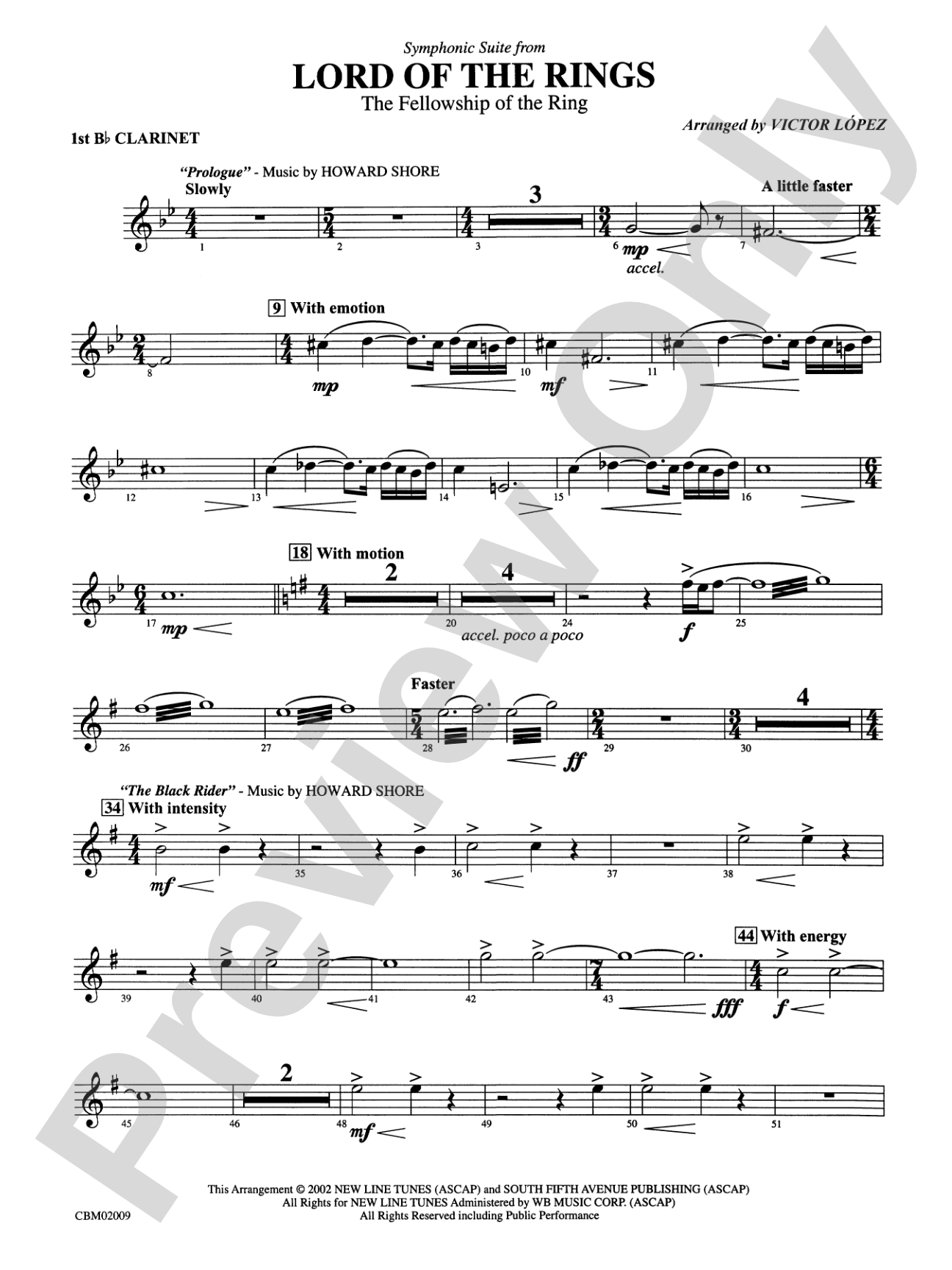 The Lord of the Rings: The Fellowship of the Ring, Symphonic Suite from: 1st B-flat Clarinet