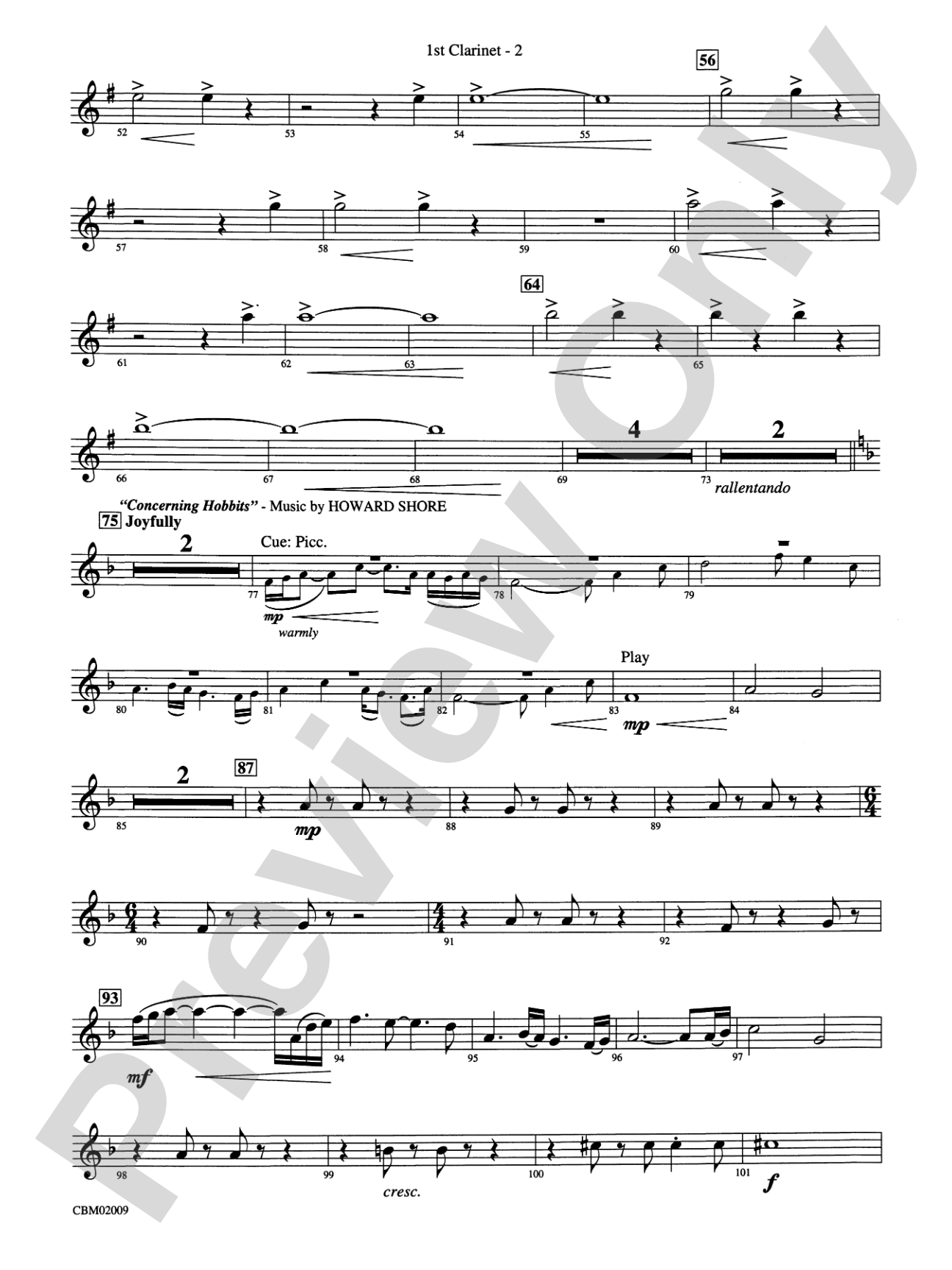 The Lord of the Rings: The Fellowship of the Ring, Symphonic Suite from: 1st B-flat Clarinet