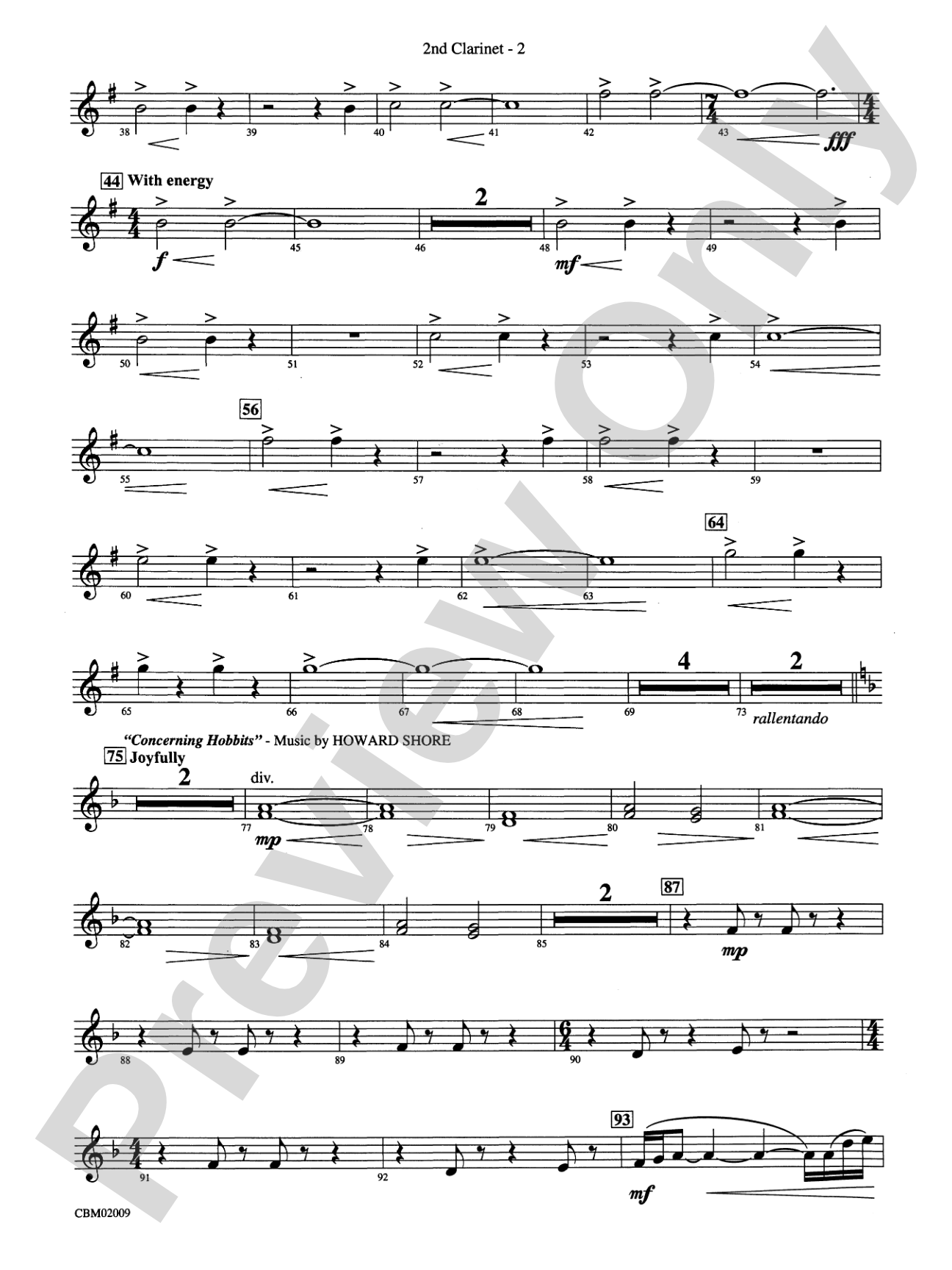 The Lord of the Rings: The Fellowship of the Ring, Symphonic Suite from: 2nd B-flat Clarinet
