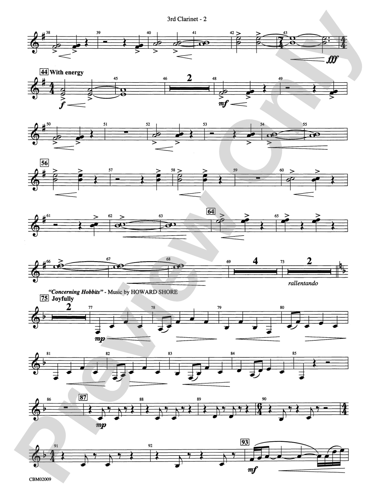 The Lord of the Rings: The Fellowship of the Ring, Symphonic Suite from: 3rd B-flat Clarinet