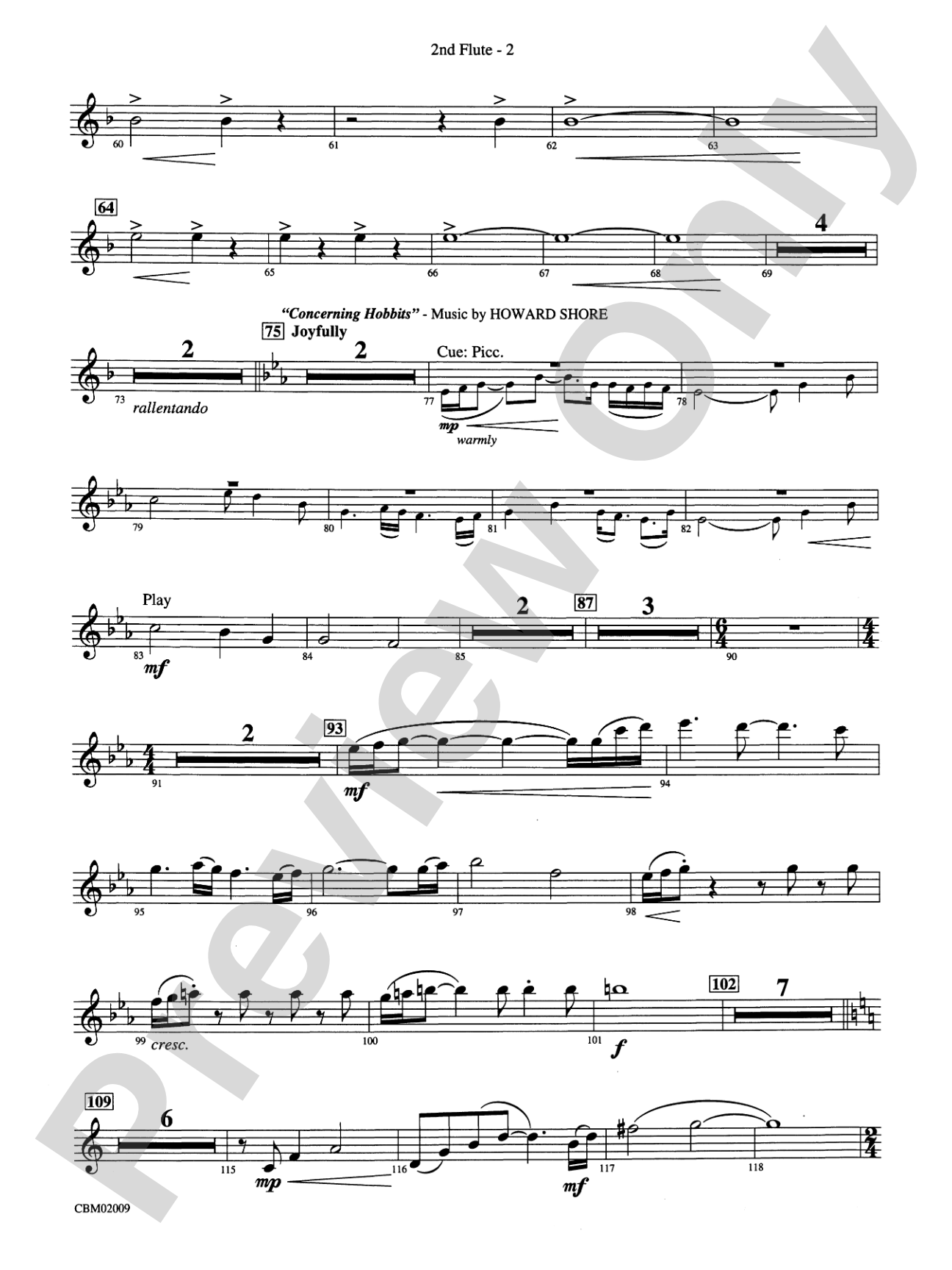 The Lord of the Rings: The Fellowship of the Ring, Symphonic Suite from: 2nd Flute