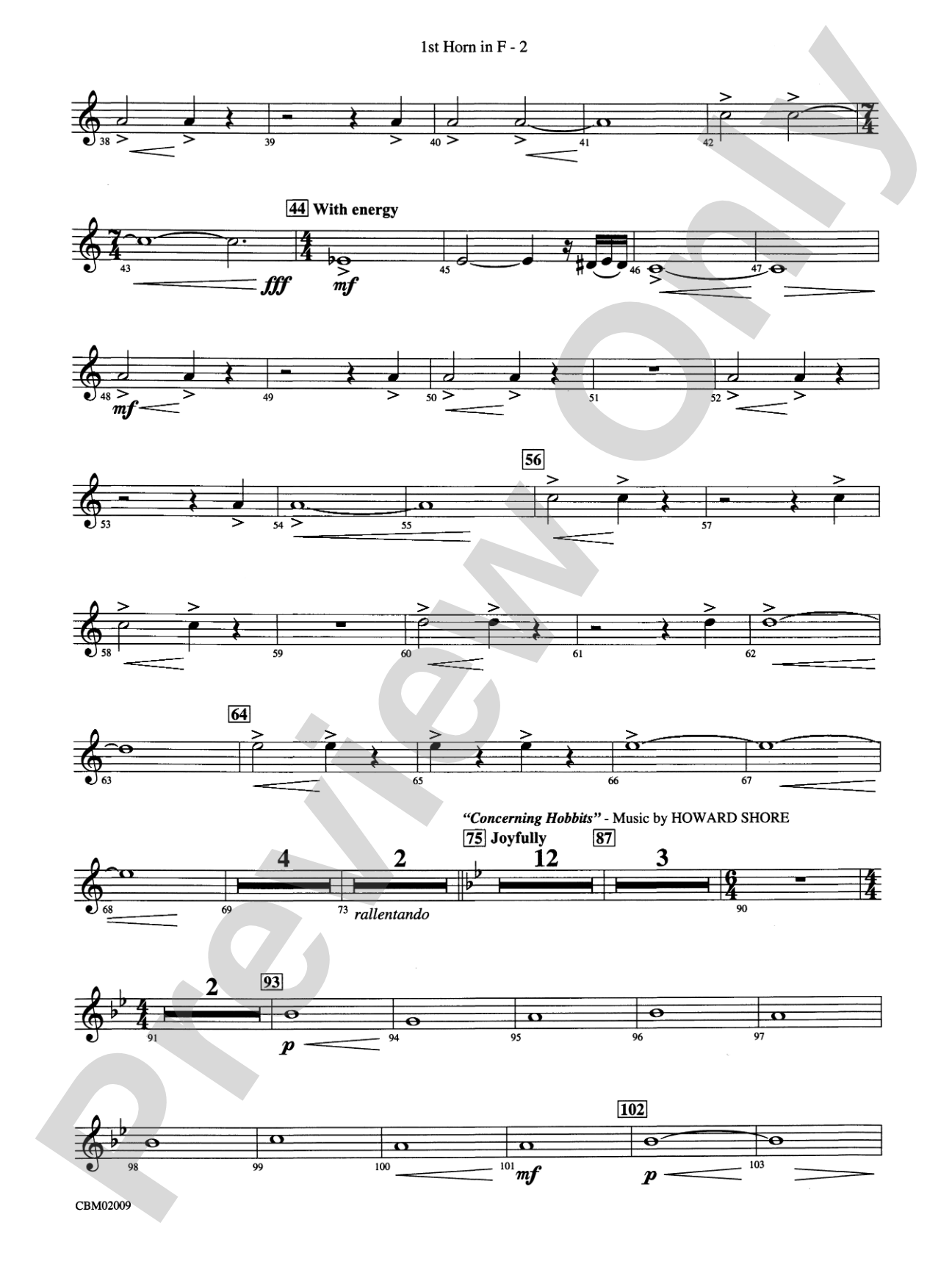 The Lord of the Rings: The Fellowship of the Ring, Symphonic Suite from: 1st F Horn