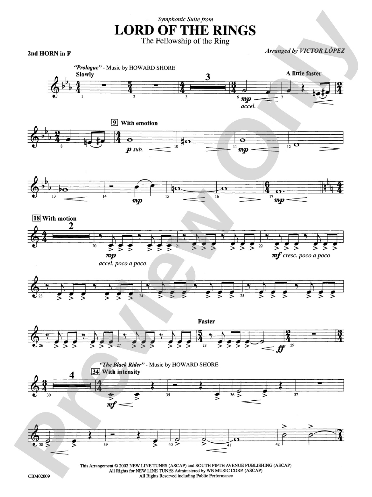 The Lord of the Rings: The Fellowship of the Ring, Symphonic Suite from: 2nd F Horn