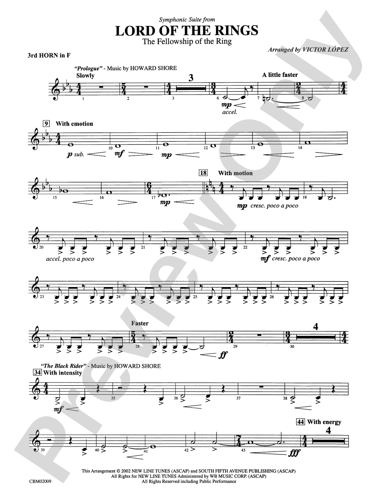 The Lord of the Rings: The Fellowship of the Ring, Symphonic Suite from: 3rd F Horn