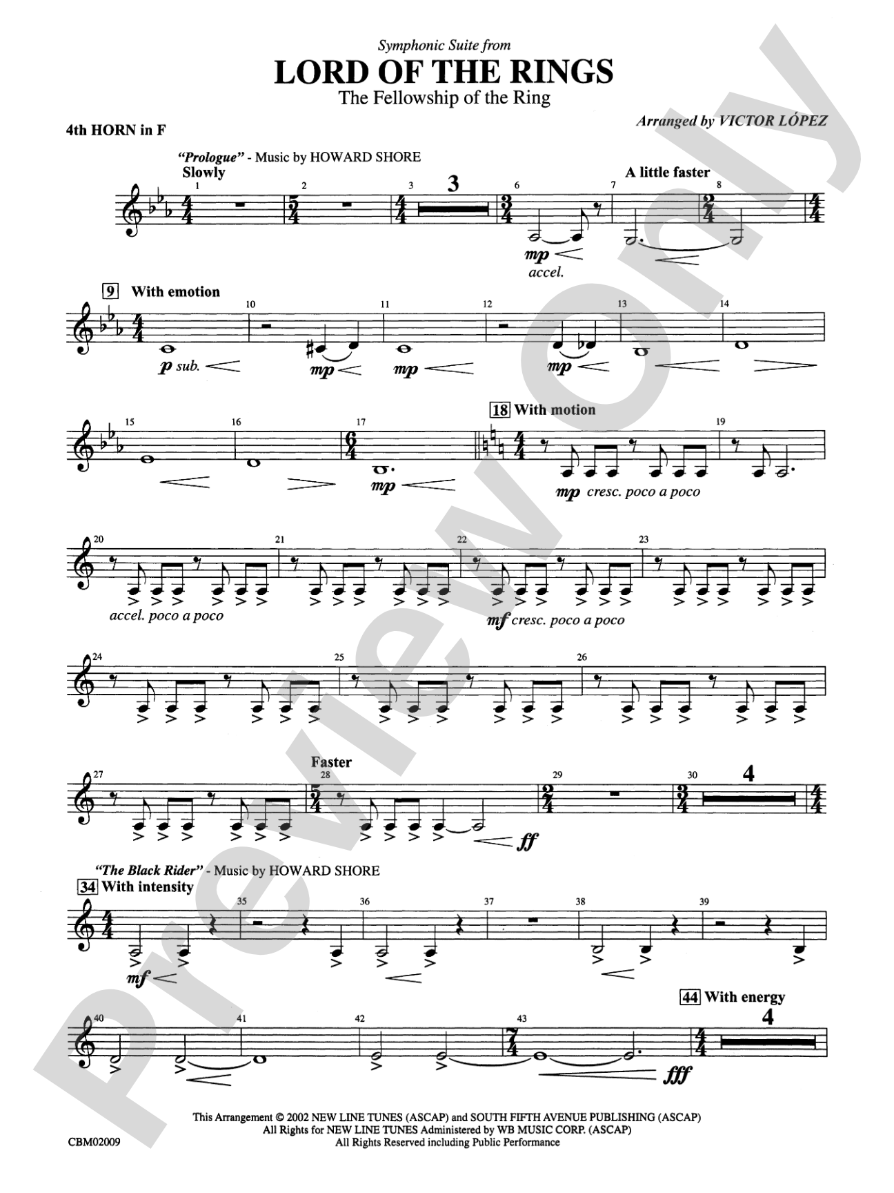 The Lord of the Rings: The Fellowship of the Ring, Symphonic Suite from: 4th F Horn