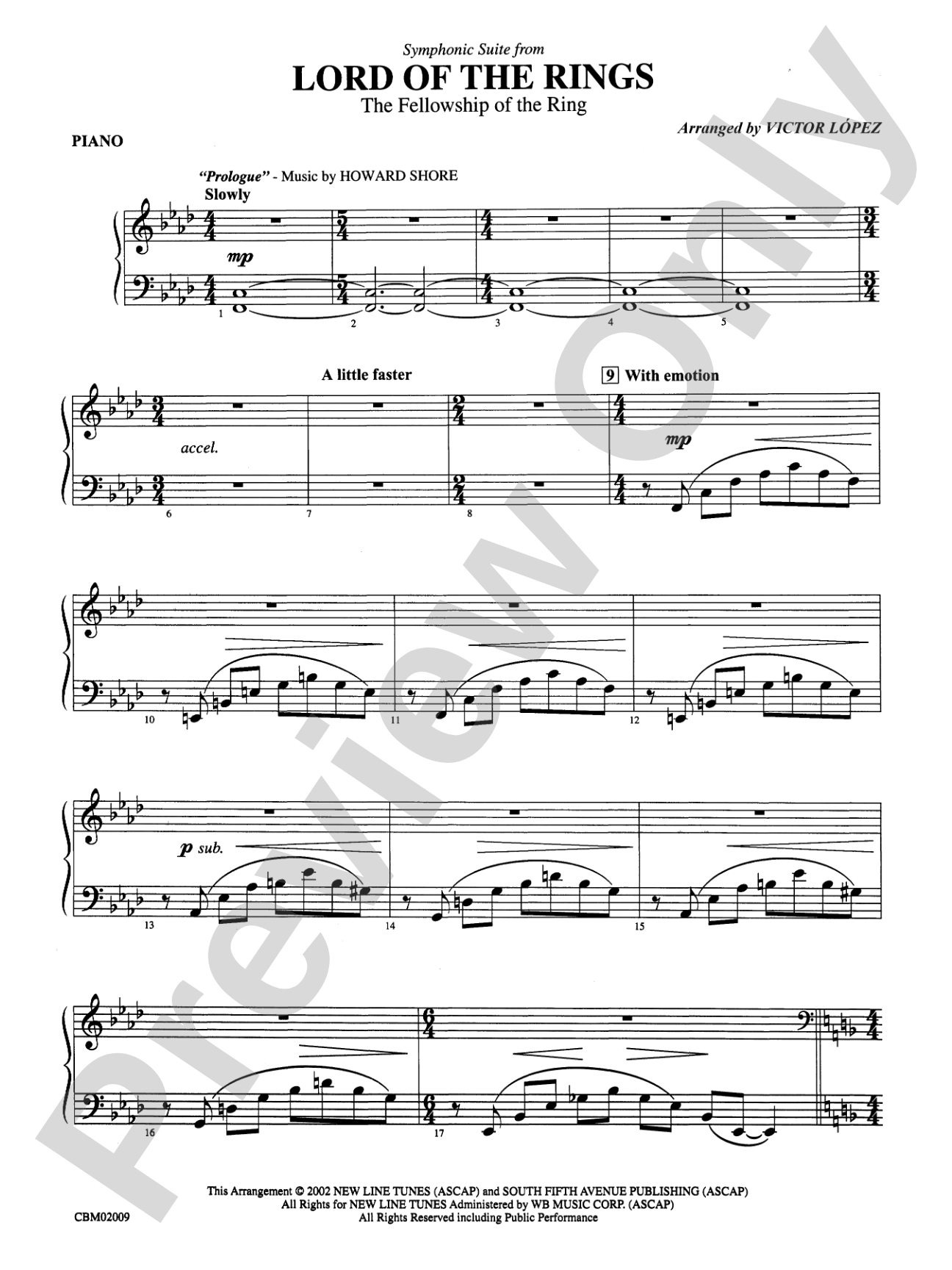 The Lord of the Rings: The Fellowship of the Ring, Symphonic Suite from: Piano Accompaniment
