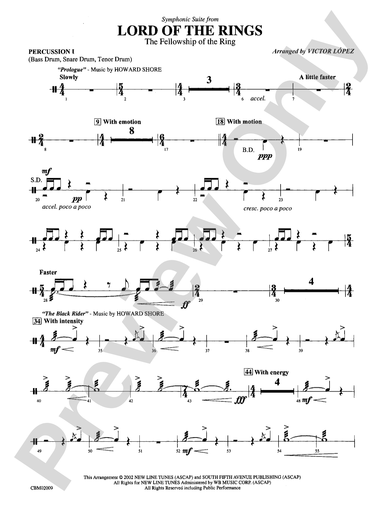 The Lord of the Rings: The Fellowship of the Ring, Symphonic Suite from: 1st Percussion