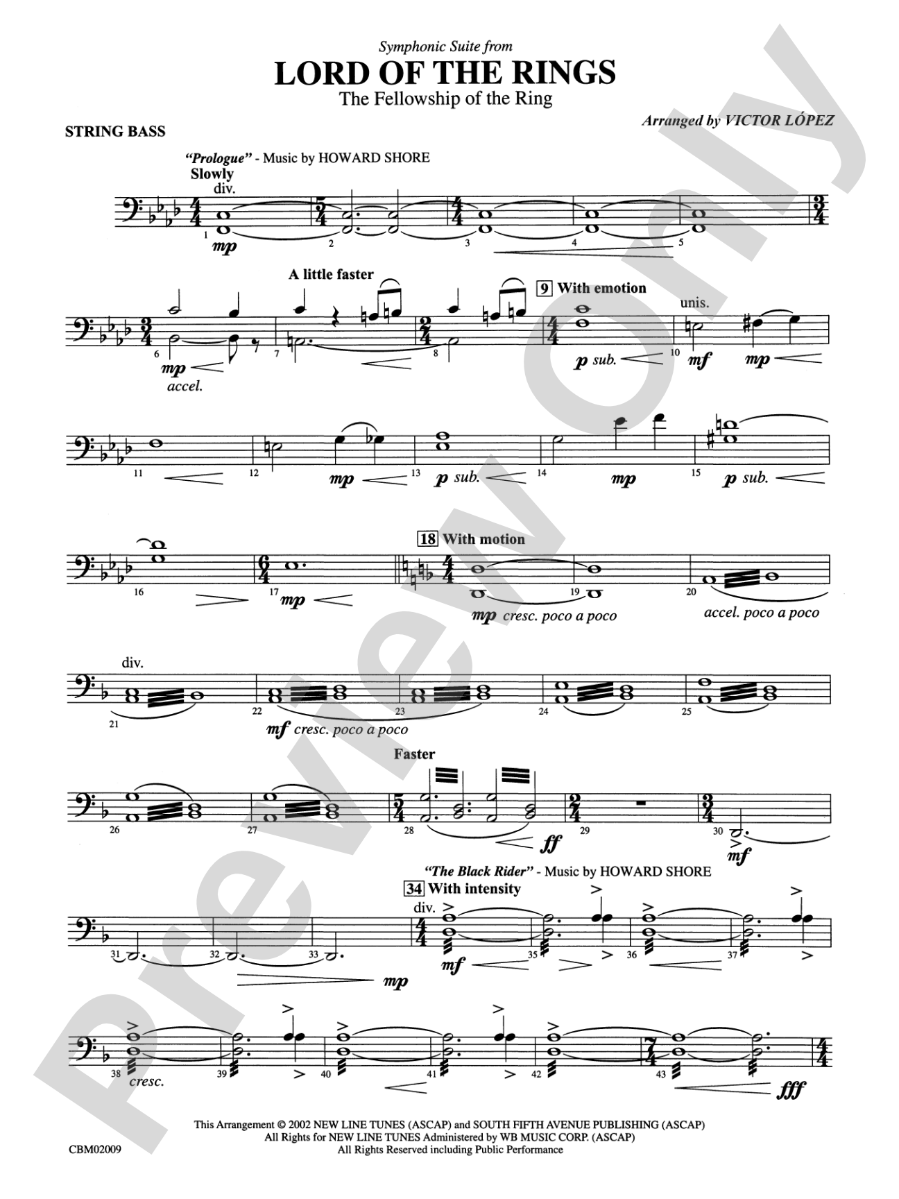 The Lord of the Rings: The Fellowship of the Ring, Symphonic Suite from: String Bass