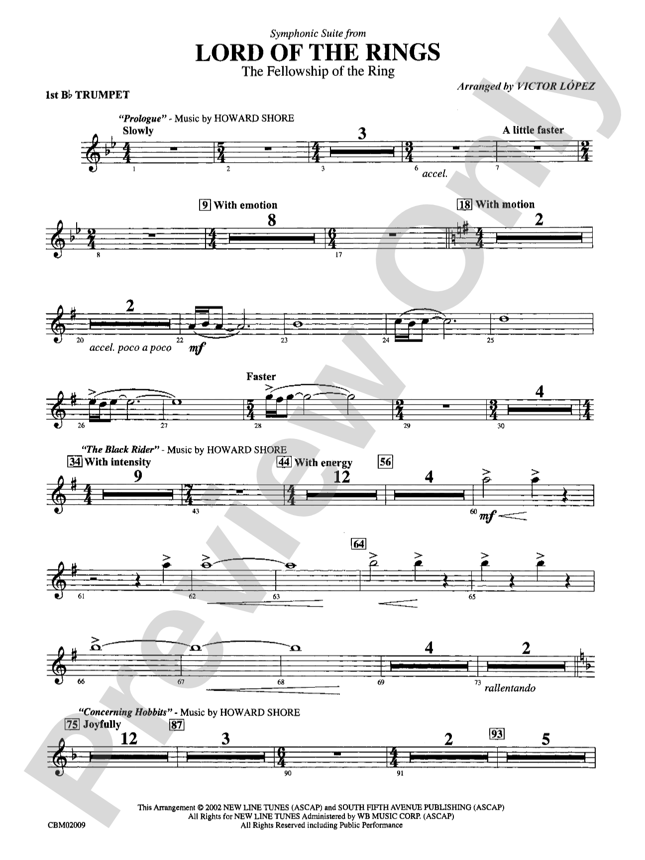 The Lord of the Rings: The Fellowship of the Ring, Symphonic Suite from: 1st B-flat Trumpet