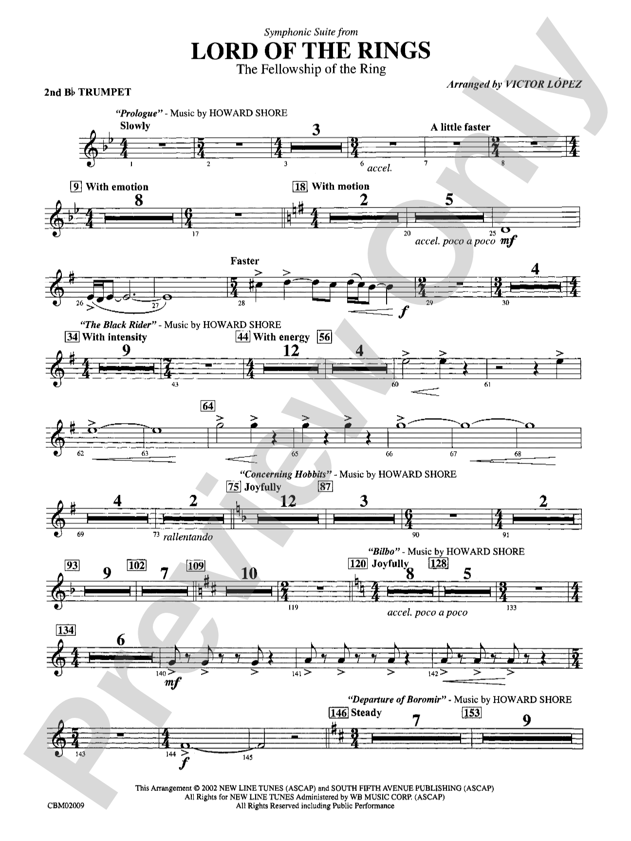 The Lord of the Rings: The Fellowship of the Ring, Symphonic Suite from: 2nd B-flat Trumpet