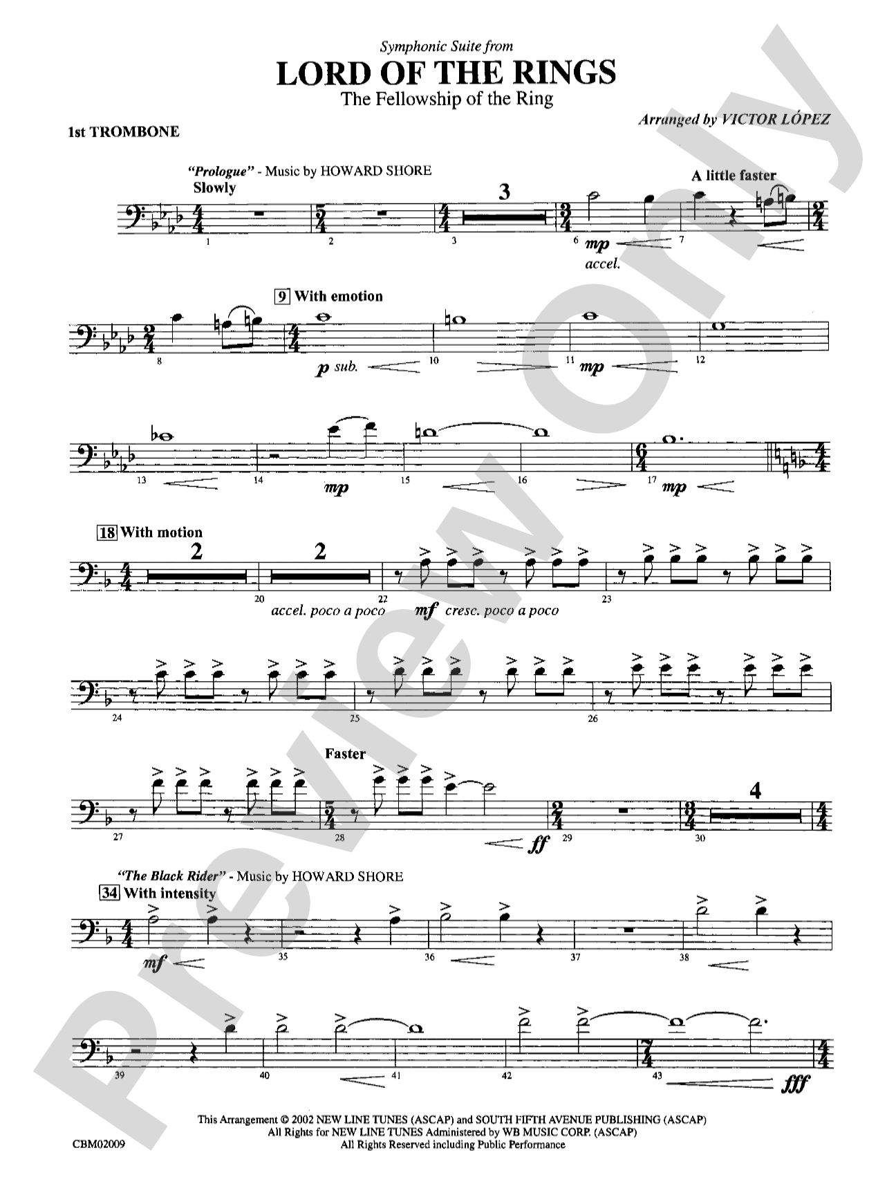 The Lord of the Rings: The Fellowship of the Ring, Symphonic Suite from: 1st Trombone