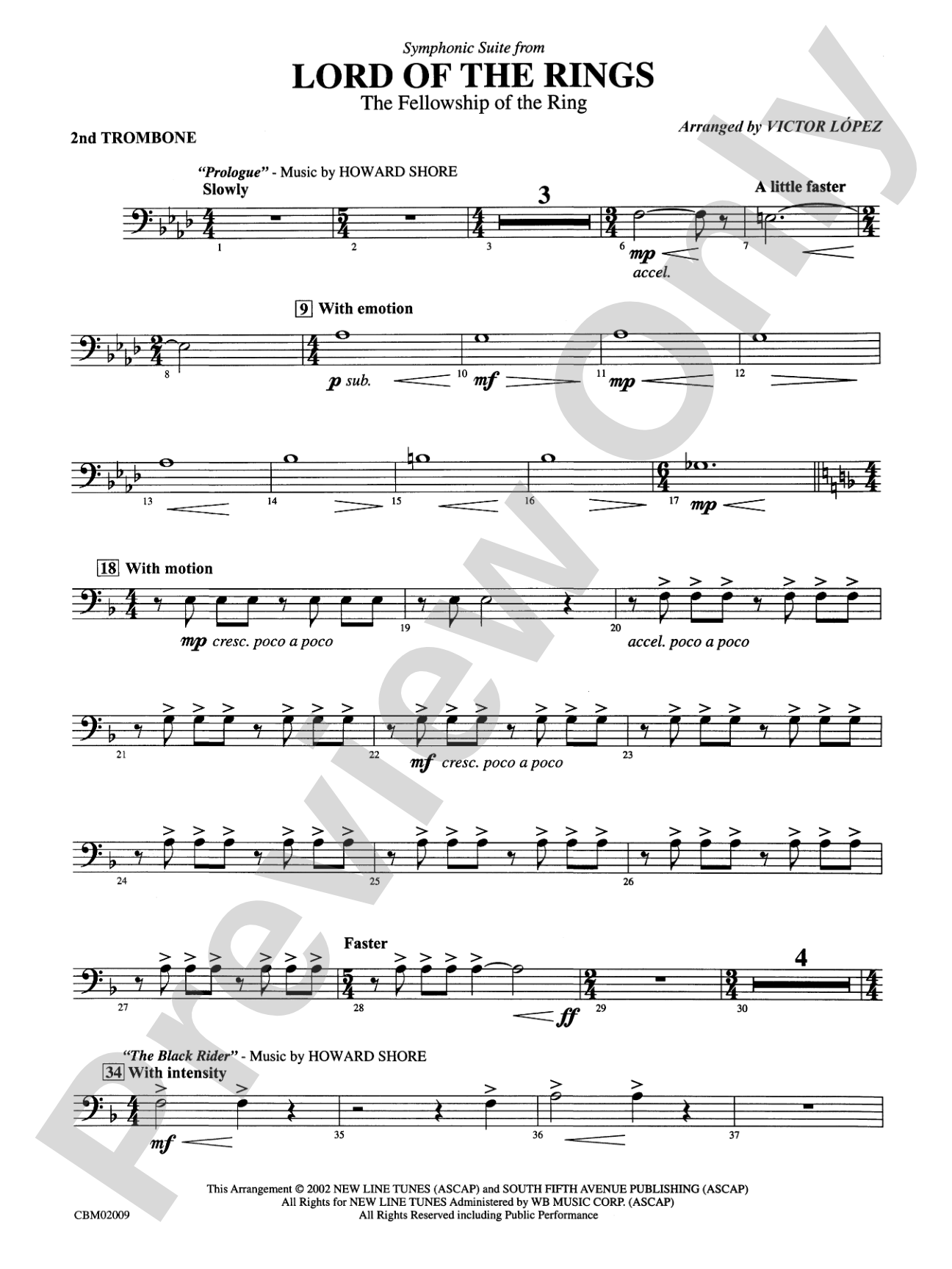 The Lord of the Rings: The Fellowship of the Ring, Symphonic Suite from: 2nd Trombone