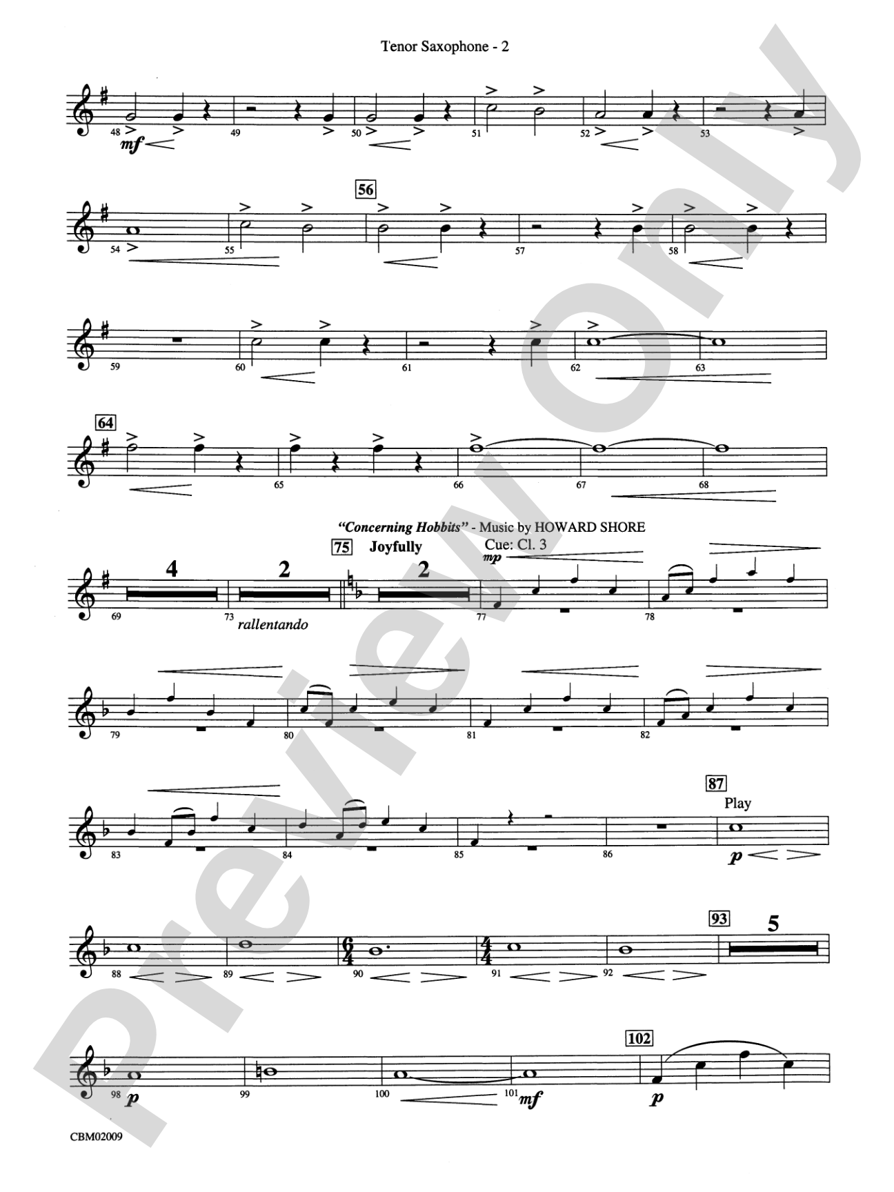 The Lord of the Rings: The Fellowship of the Ring, Symphonic Suite from: B-flat Tenor Saxophone