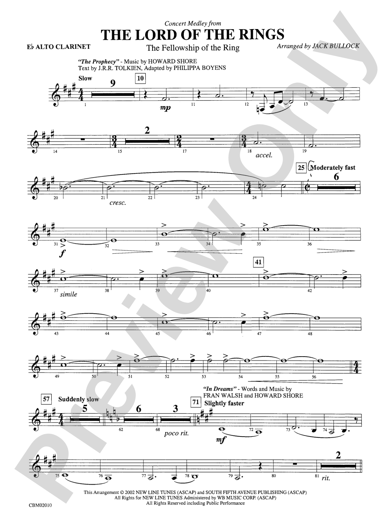 The Lord of the Rings: The Fellowship of the Ring, Concert Medley from: E-flat Alto Clarinet