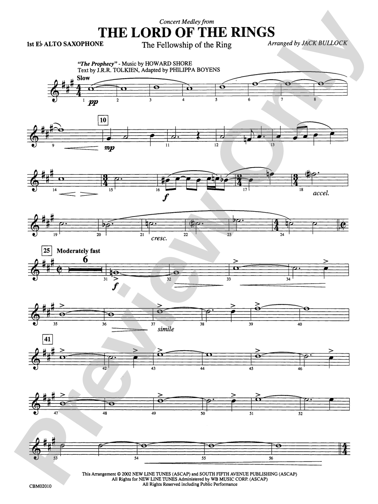 The Lord of the Rings: The Fellowship of the Ring, Concert Medley from: E-flat Alto Saxophone