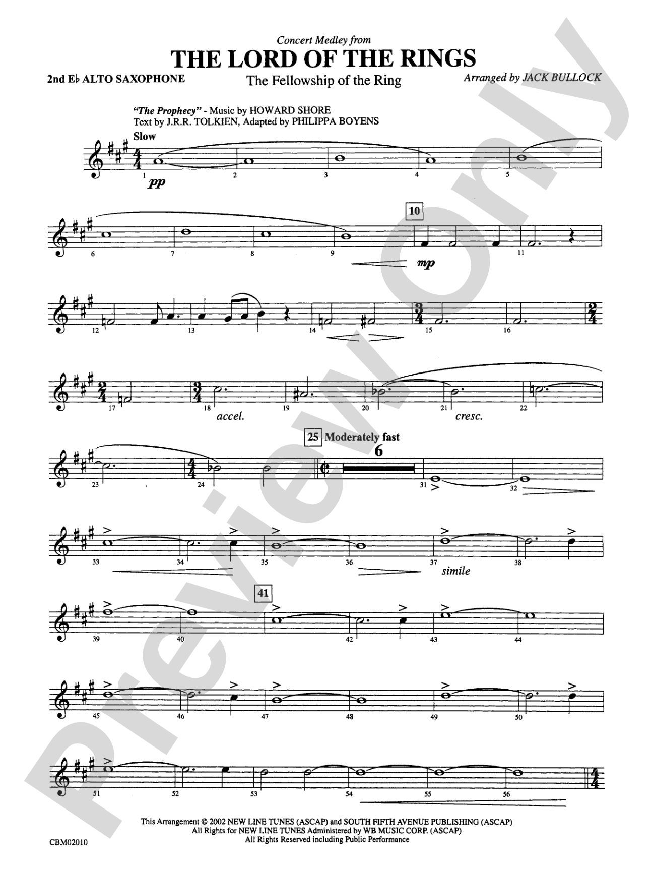 The Lord of the Rings: The Fellowship of the Ring, Concert Medley from: 2nd E-flat Alto Saxophone