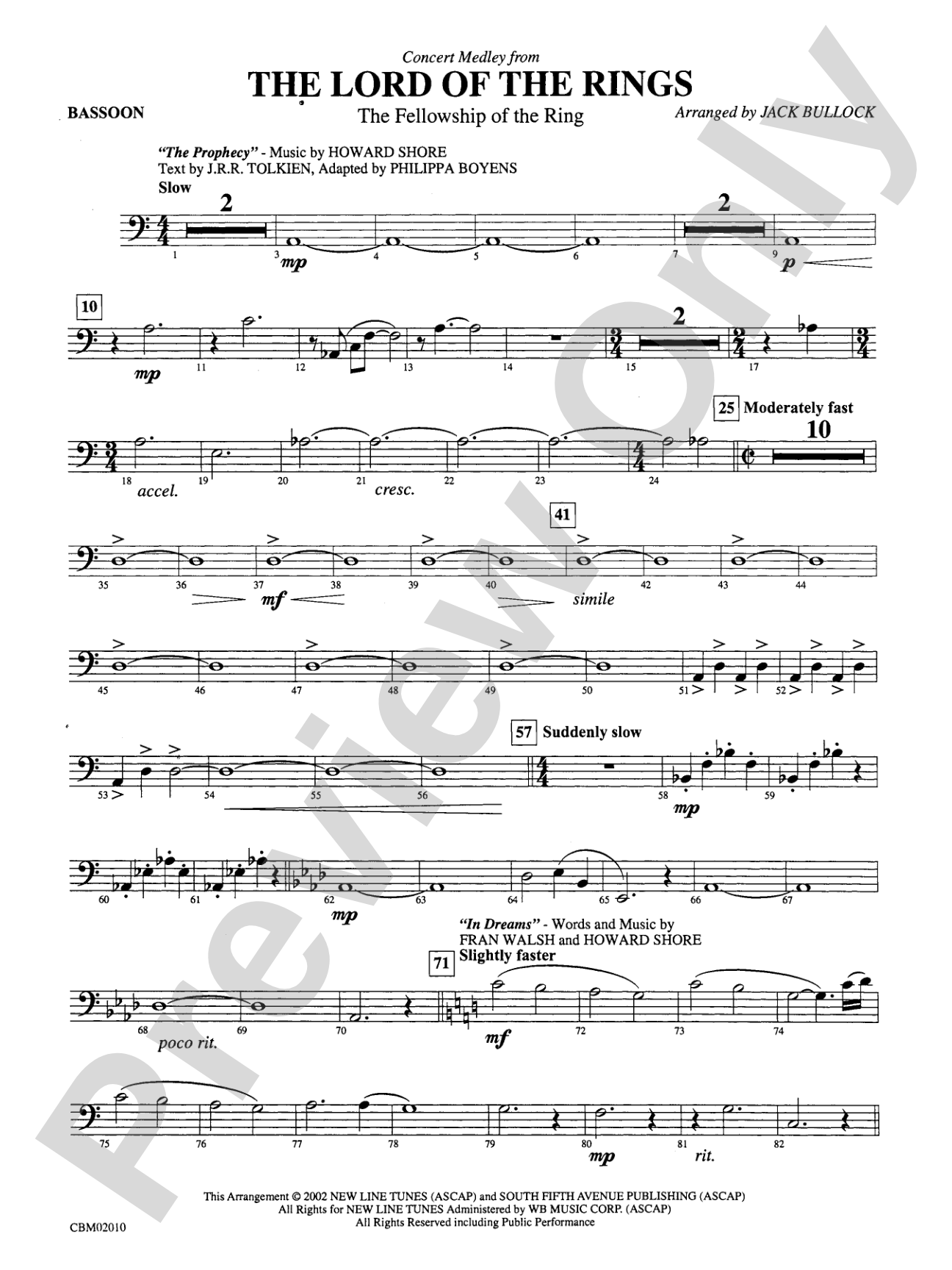 The Lord of the Rings: The Fellowship of the Ring, Concert Medley from: Bassoon