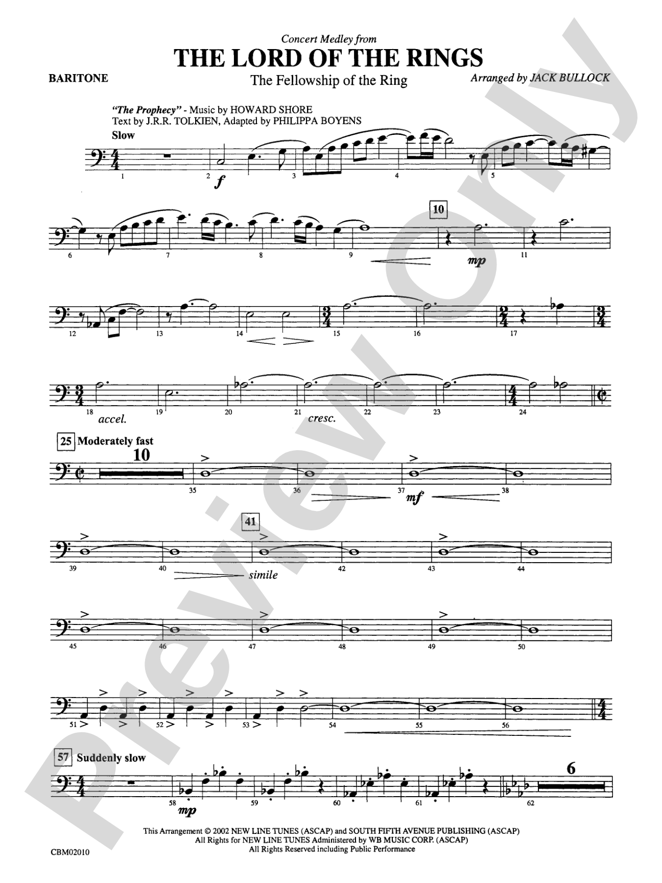 The Lord of the Rings: The Fellowship of the Ring, Concert Medley from: Baritone B.C.