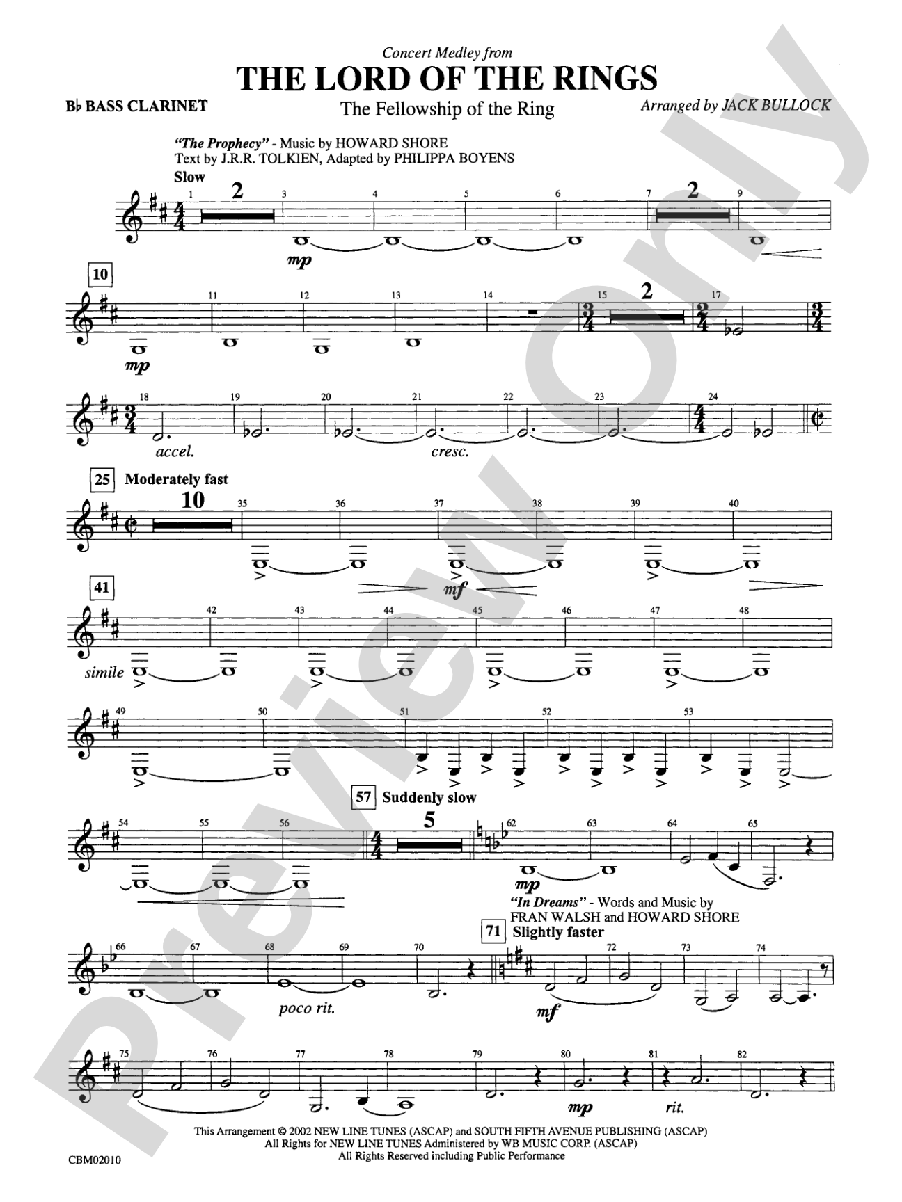 The Lord of the Rings: The Fellowship of the Ring, Concert Medley from: B-flat Bass Clarinet
