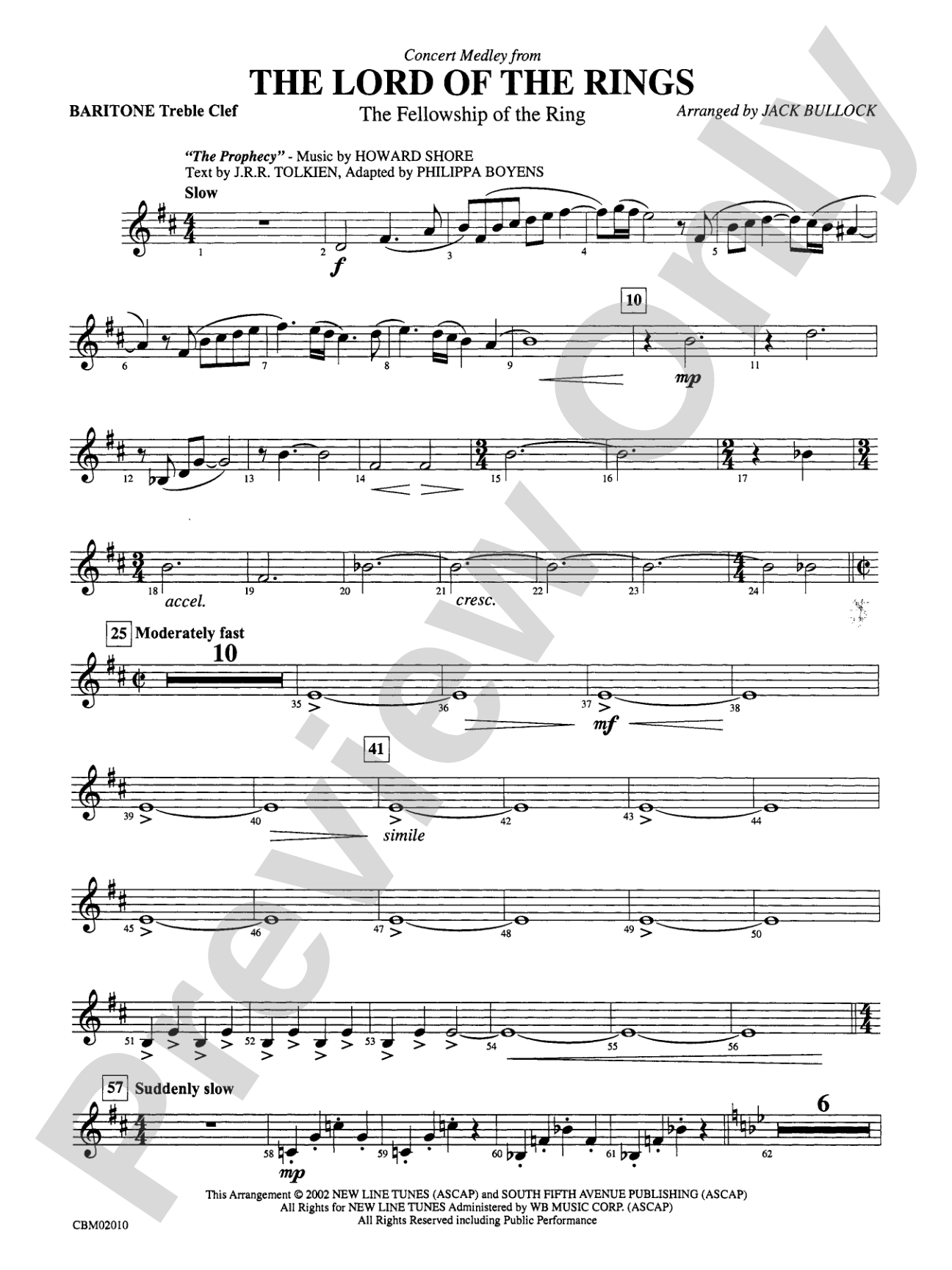 The Lord of the Rings: The Fellowship of the Ring, Concert Medley from: Baritone T.C.