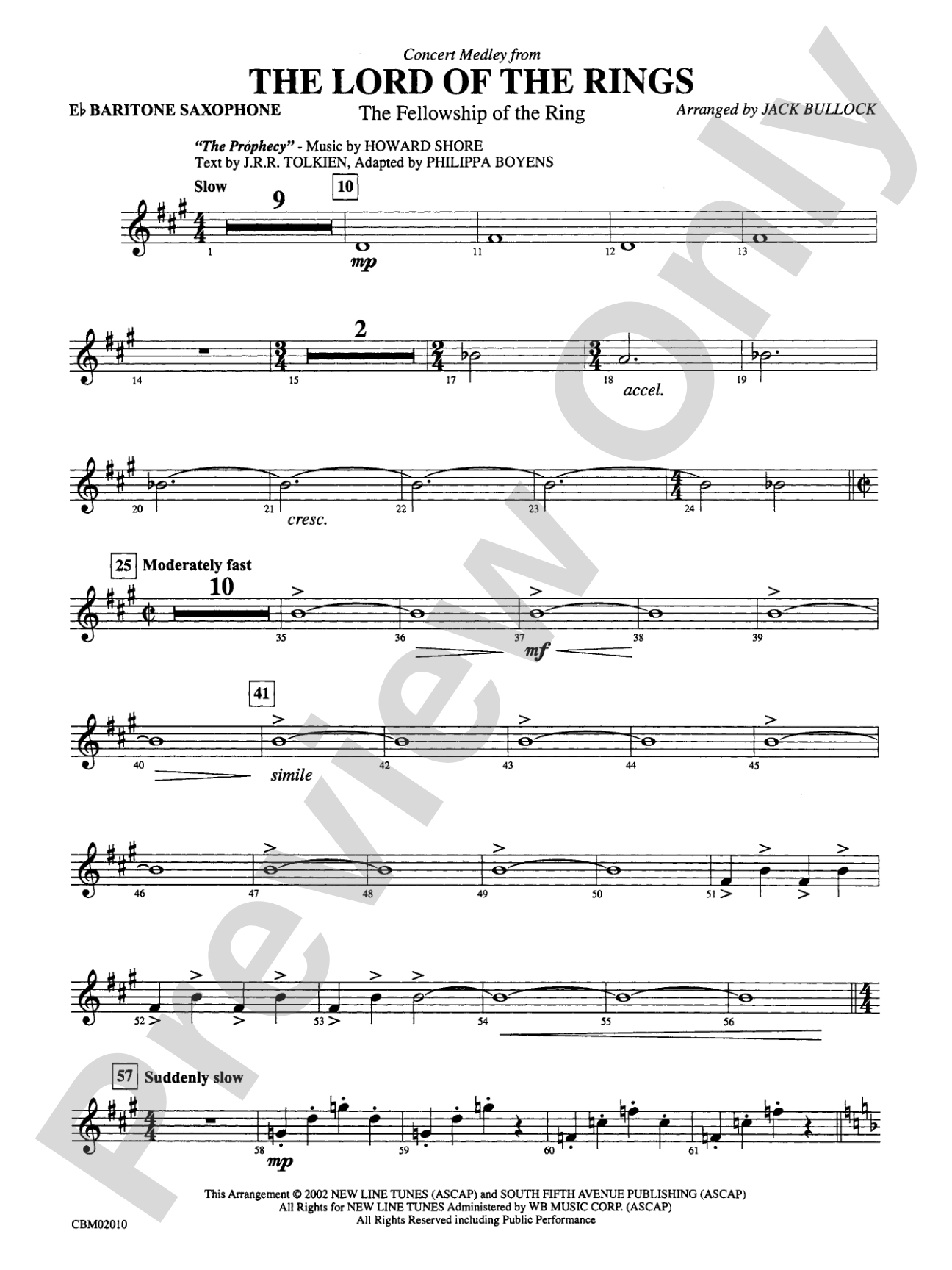 The Lord of the Rings: The Fellowship of the Ring, Concert Medley from: E-flat Baritone Saxophone