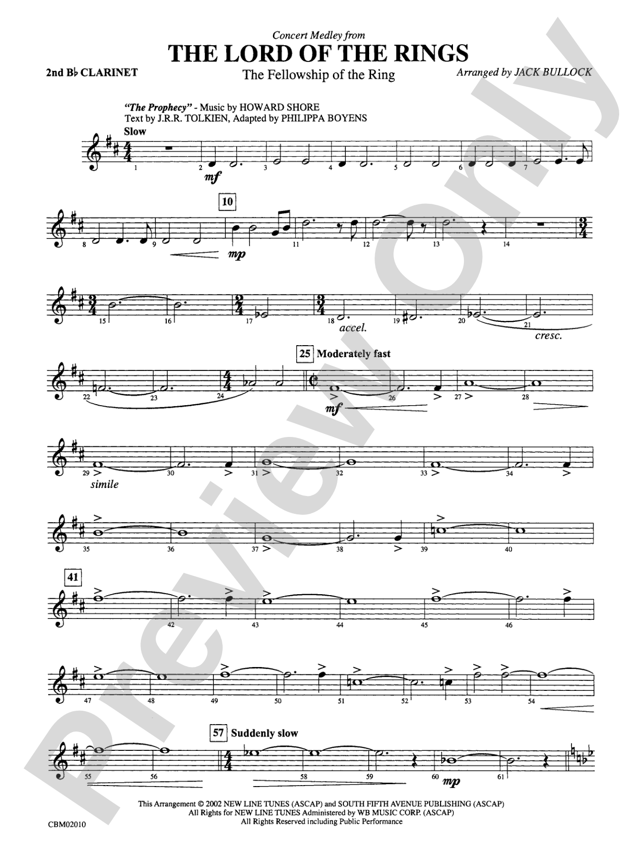 The Lord of the Rings: The Fellowship of the Ring, Concert Medley from: 2nd B-flat Clarinet