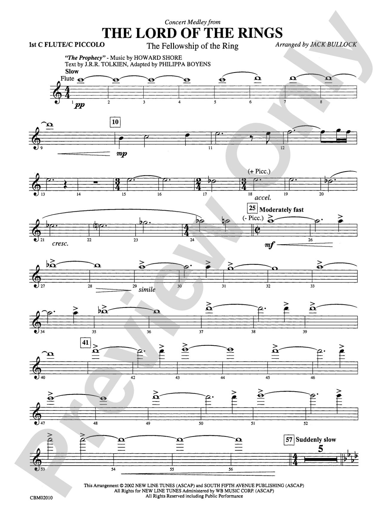 The Lord of the Rings: The Fellowship of the Ring, Concert Medley from: Flute